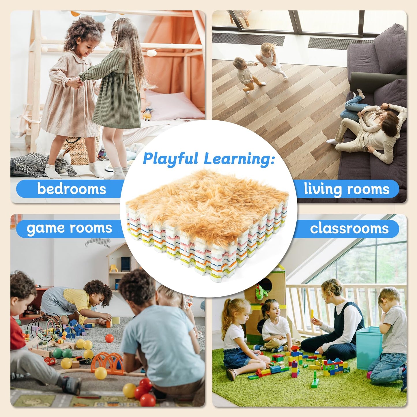 Edusense 6-Pack Sensory Floor Tiles – for Tactile Play, Autism Support & Baby Development | 1cm Thick Interlocking Foam Mat with 6 Textures | Essential for Playroom, Daycare & Calming Corner (3x2 ft)