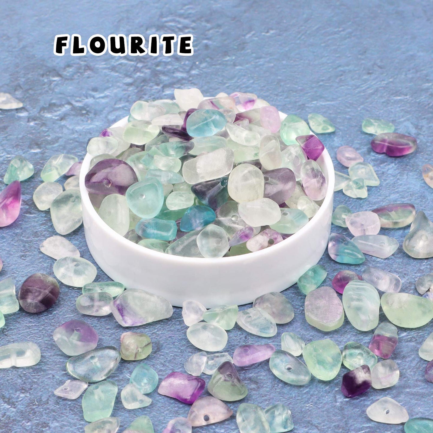 500 pcs Natural Chip Stone Beads, Flourite 5-8 mm Irregular Gemstones Healing Crystal Loose Rocks Bead Hole Drilled for Jewelry Making Bracelet