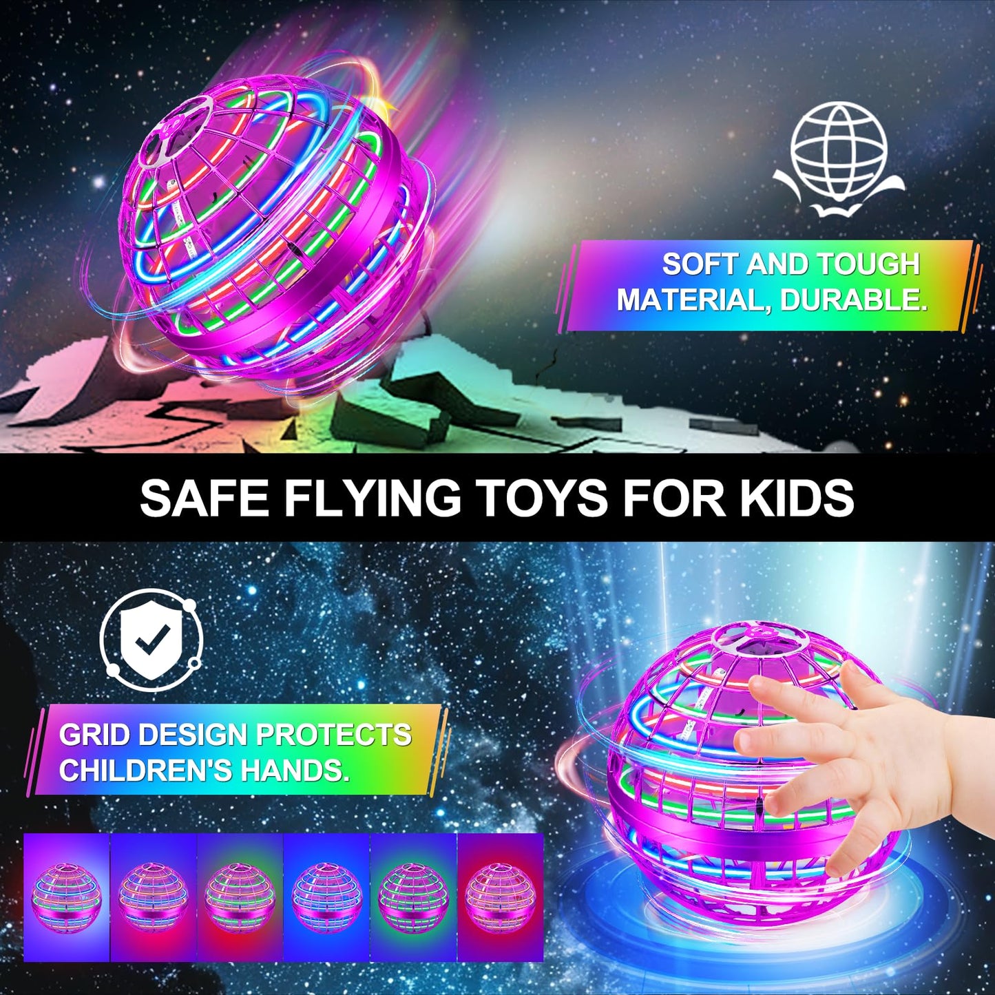 Vantexi Flying Orb Ball Toy,2026 Upgraded Parachute LED,Magic Hand Controlled Mini Gravity Ball,Cosmic Globe Boomerang,Cool Christmas Birthday Gift for 6 7 8 9 10+ Year Old Girls-Bright Purple
