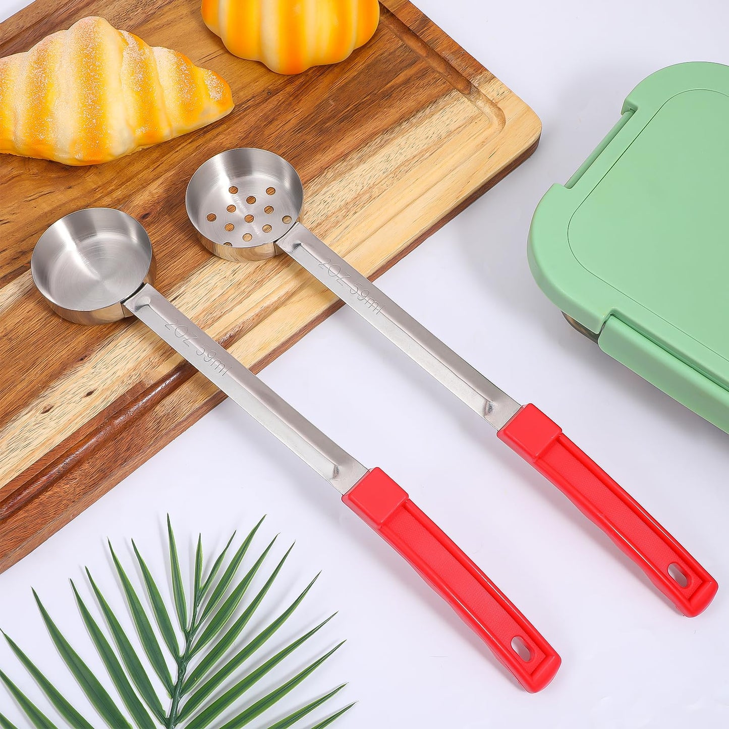 8 Pcs 2 OZ Portion Control Serving Spoons, Solid and Slotted Stainless Steel Ladle Spoon, Food Measuring Utensils for Weight Watchers, Buffets, Parties