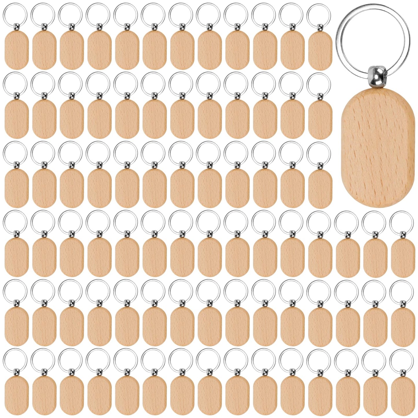 SEHOI 100 Pieces Unfinished Wooden Keychain Blanks,Wood Key Rings Bulk for Laser Engraving and DIY Craft Gift Making,Rectangular