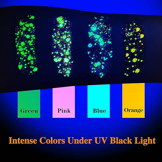 MEICOLY Neon Green Body Glitter Gel,UV Blacklight Chunky Face Glitter Gel,Glow in The Dark Glitter Paint,Singer Concert Music Festival Party Rave Accessories,Halloween Glitter Makeup for Women,50ml