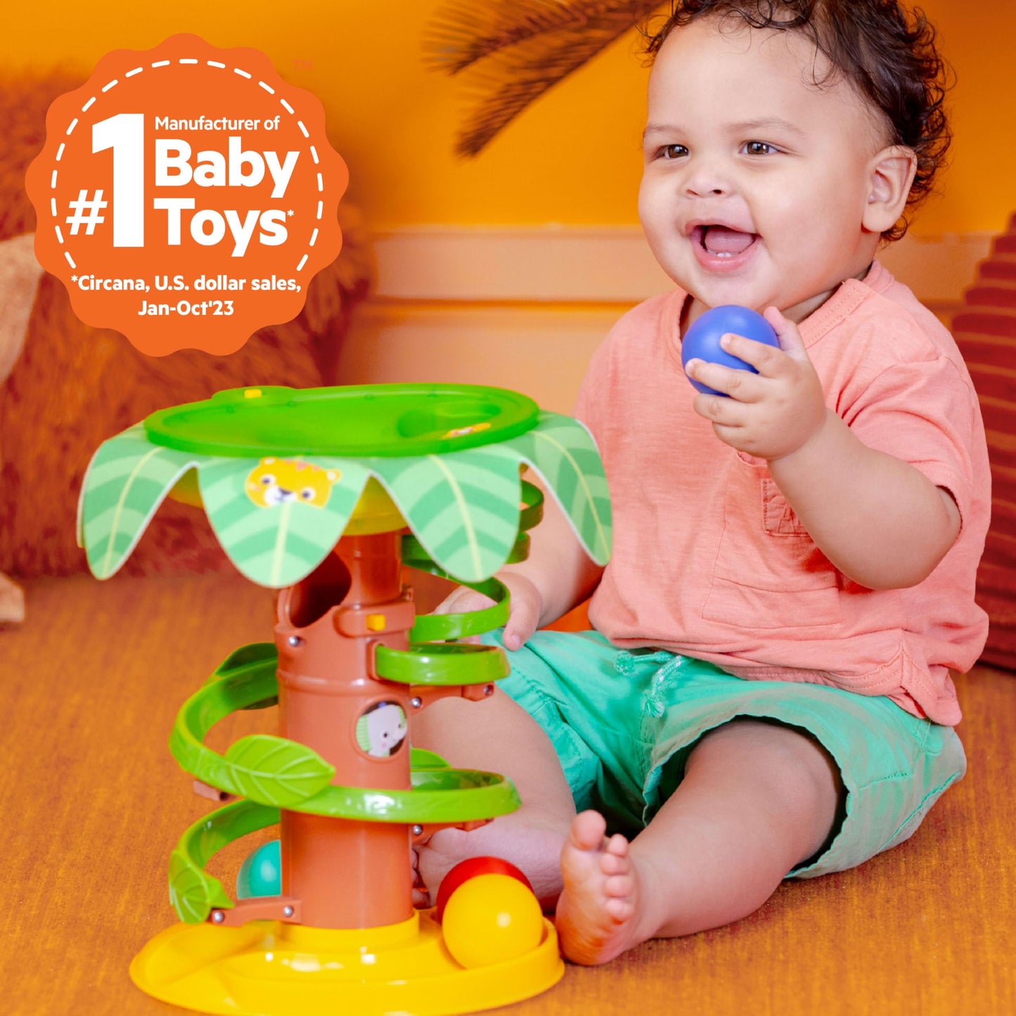 Bright Starts Tropical Twirl Ball Play Toy with Lights & Music, 5 Balls Included, Unisex, 6 Months+