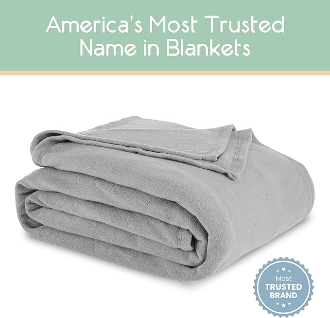 Vellux King Size Microfleece Blanket | Fleece Bed Blanket | All-Season Comfort | Supersoft Lightweight | Plush Throw Blanket for Bed Couch or Sofa | Pet-Friendly | Light Grey