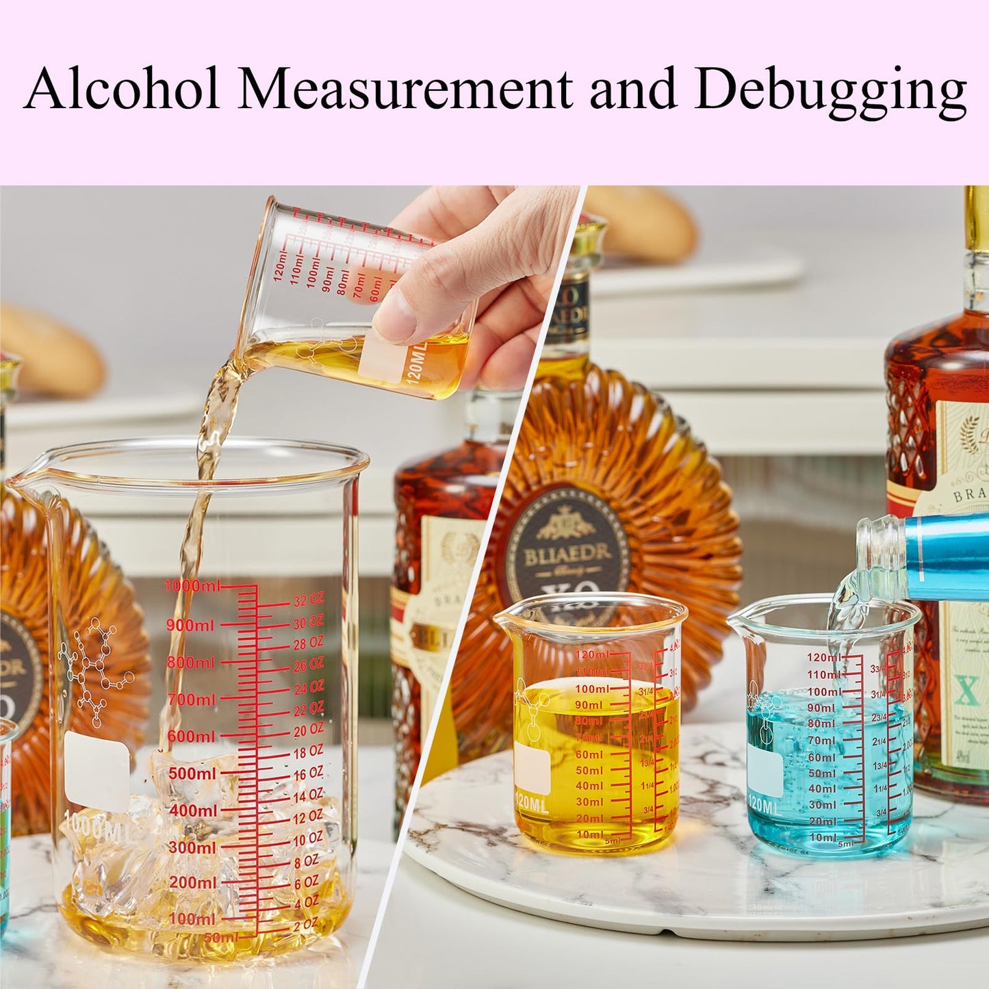 Ackers Mini Glass Measuring Beaker Set, Borosilicate, 2oz 4oz 8oz Measuring Cups