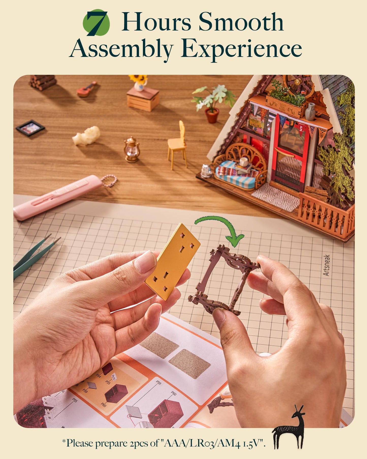 Rolife DIY Miniature House Kit for Adults, Mini Wooden Dollhouse Kit, Tiny House Diorama Building Kits-Birthday Christmas Craft Hobbies Gift for Teens Kids (A-Frame Cabin)