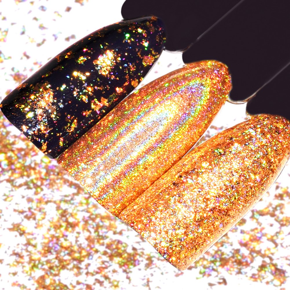YesLady Nail Glitter Gold Shining Powder Magic Laser Pigment DIY Art Decorations 2Boxes