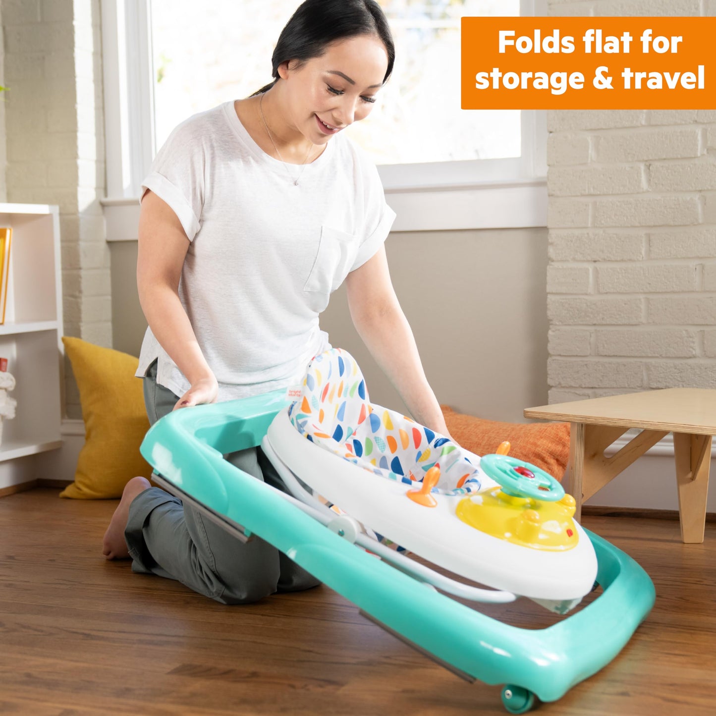 Bright Starts Ready to Roll Lights & Sounds Walker with Steering Wheel and Car Sounds, Removable Electronic Toy Station, 6-12 Months or Up to 26 lbs, Unisex