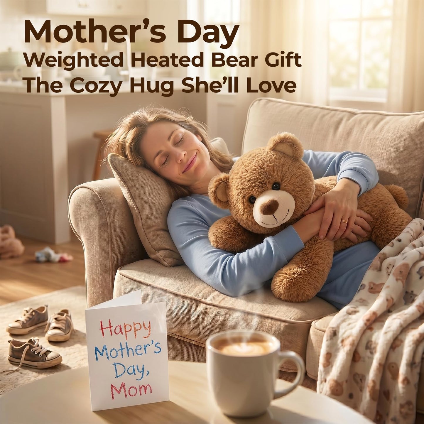 Mewaii Weighted Stuffed Animals for Adults & Kids, 2-5 lbs - 23" Heatable Coolable Bear Plush, Microwavable Adjustable Removable Inner Pad, Realistic Hug Comfort Gift (Brown)