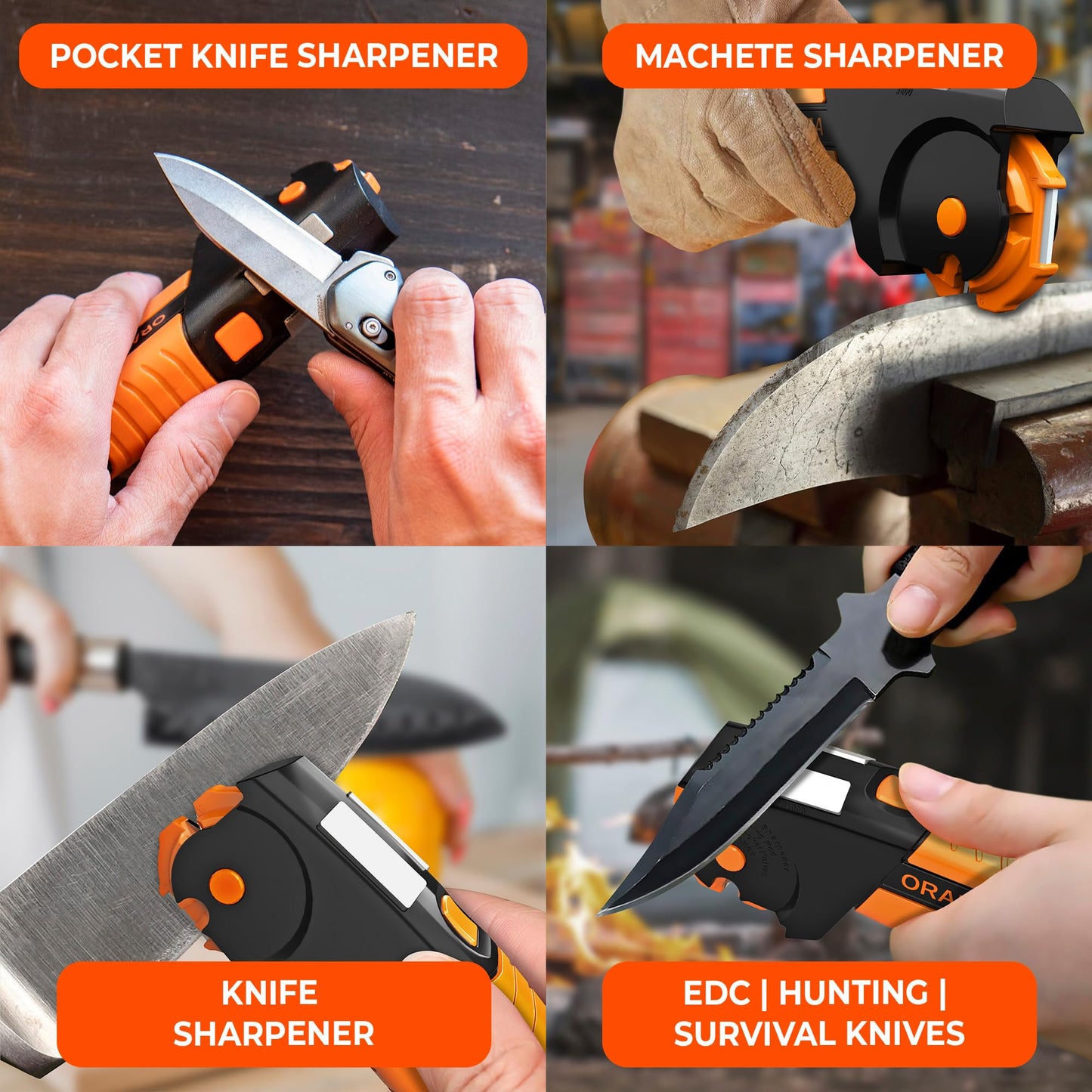 Orange Ninja 7-in-1 Garden Tool & Knife Sharpener – Sharpens Axe, Hatchet, Machete, Pruner & Shears – One Tool for All Your Outdoor Blades – Gift for Gardeners