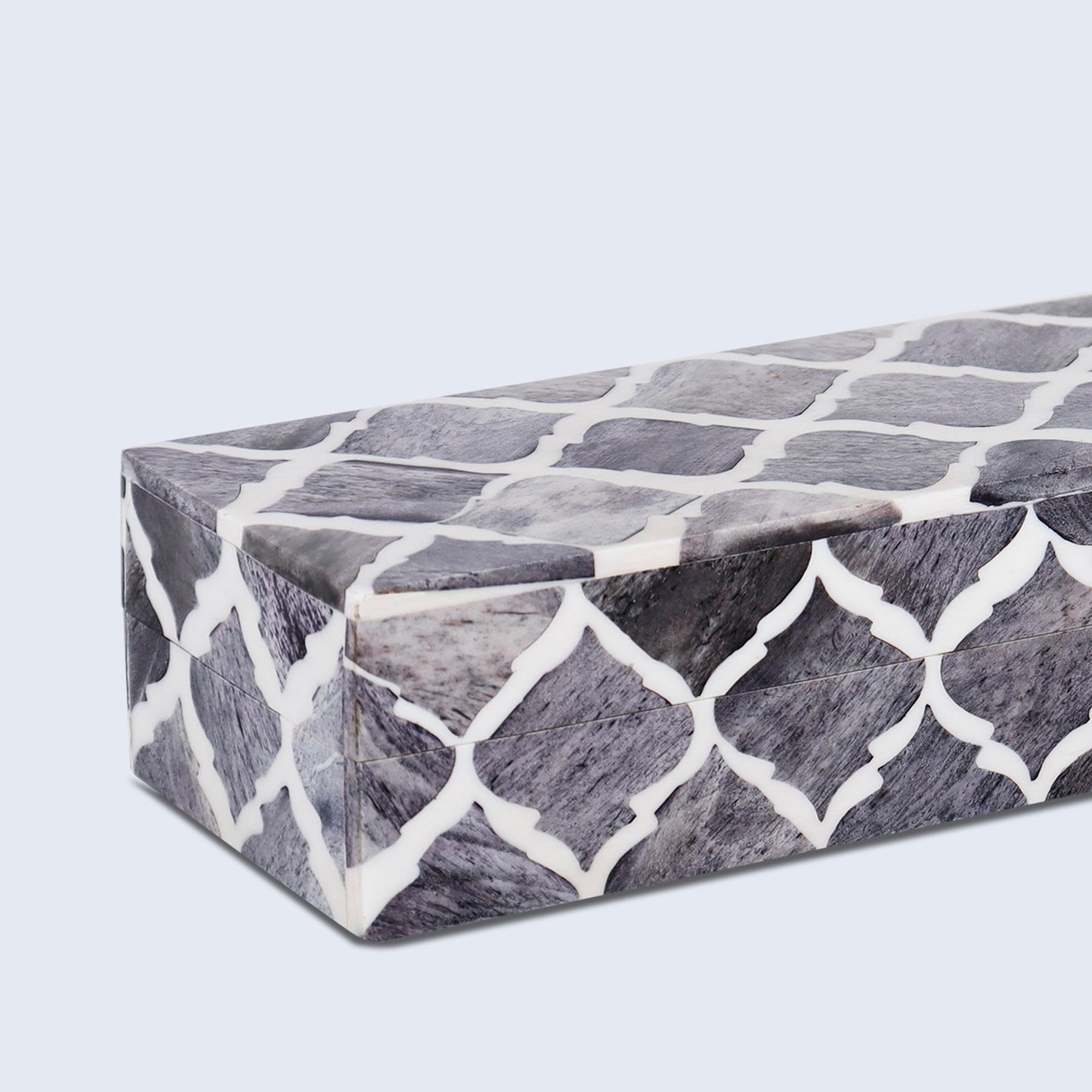 Handicrafts Home Decorative Storage Box with Lid, Moroccan Remote Control Holder Box, Slim Coffee Table Storage Organizer, Bone Inlay Resin Wooden Desk Shelf Storage Box, Gray, 10 x 2.5 x 1.5
