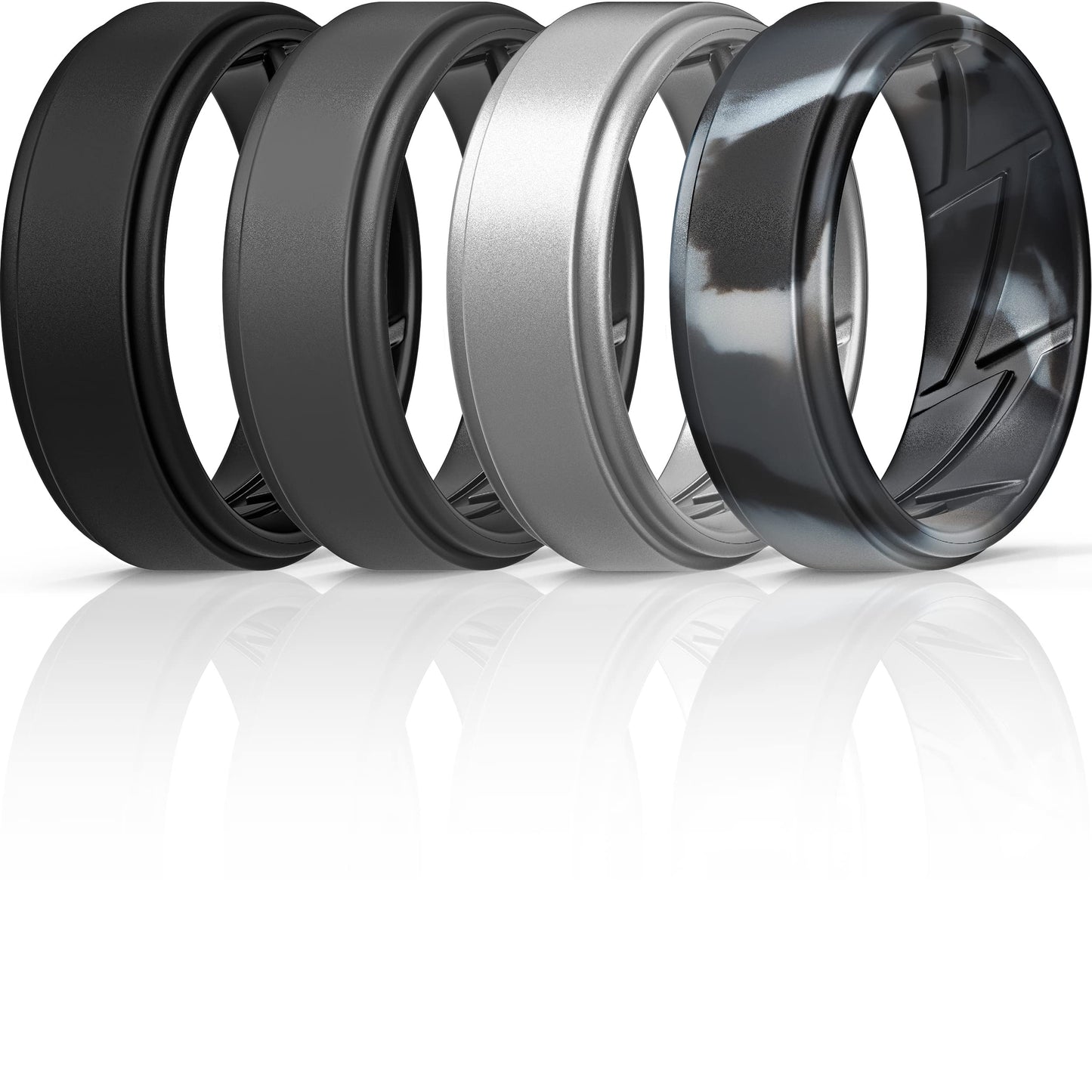 ThunderFit Silicone Wedding Rings for Men Breathable Airflow Inner Grooves, Step Edge Sleek Design Rubber Engagement Bands 8mm Wide 2mm Thick, Variety Multipack 1-7