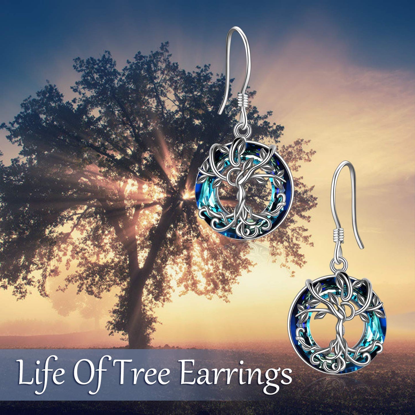 ONEFINITY Tree of Life Earrings 925 Sterling Silver Tree of Life Crystal Dangle Drop Earrings for Women Jewelry