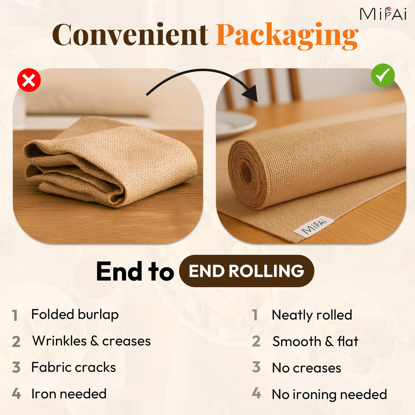 Mifai Burlap Table Runners 12in x 30 ft(10 Yards)-Cut to Your Length Burlap Roll -50 Yarns/10cm Density-Ecofriendly- Reusable- Perfect for Crafts, Décor, Gift Wrapping, DIY and Gardening