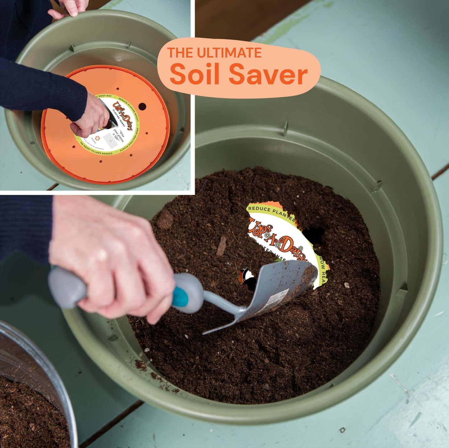 Bloem Ups-A-Daisy 13" Round Planter Pot Lift Insert | Soil-Saving, Durable Resin Disk for Bulky Garden Planters and Pots | Drainage Holes