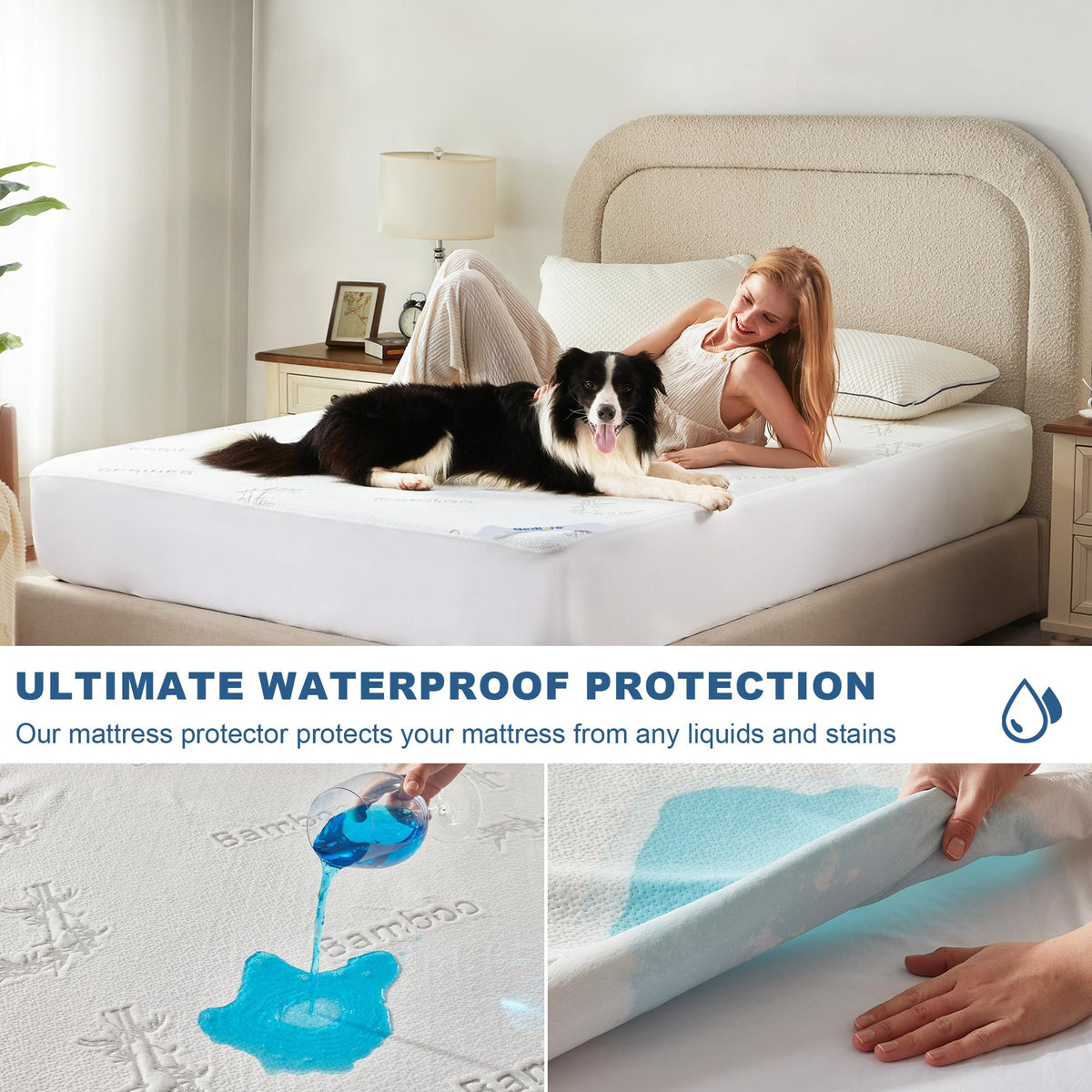 Queen Size Waterproof Mattress Protector Bamboo Viscose Bed Cover