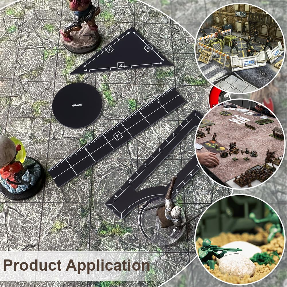 BENECREAT 17Pcs Black Objective Point Markers, Acrylic Objective Makers Ruler Set War Games Measuring Ruler, Round Objective Marker Gaming Accessory for Tabletop Wargames