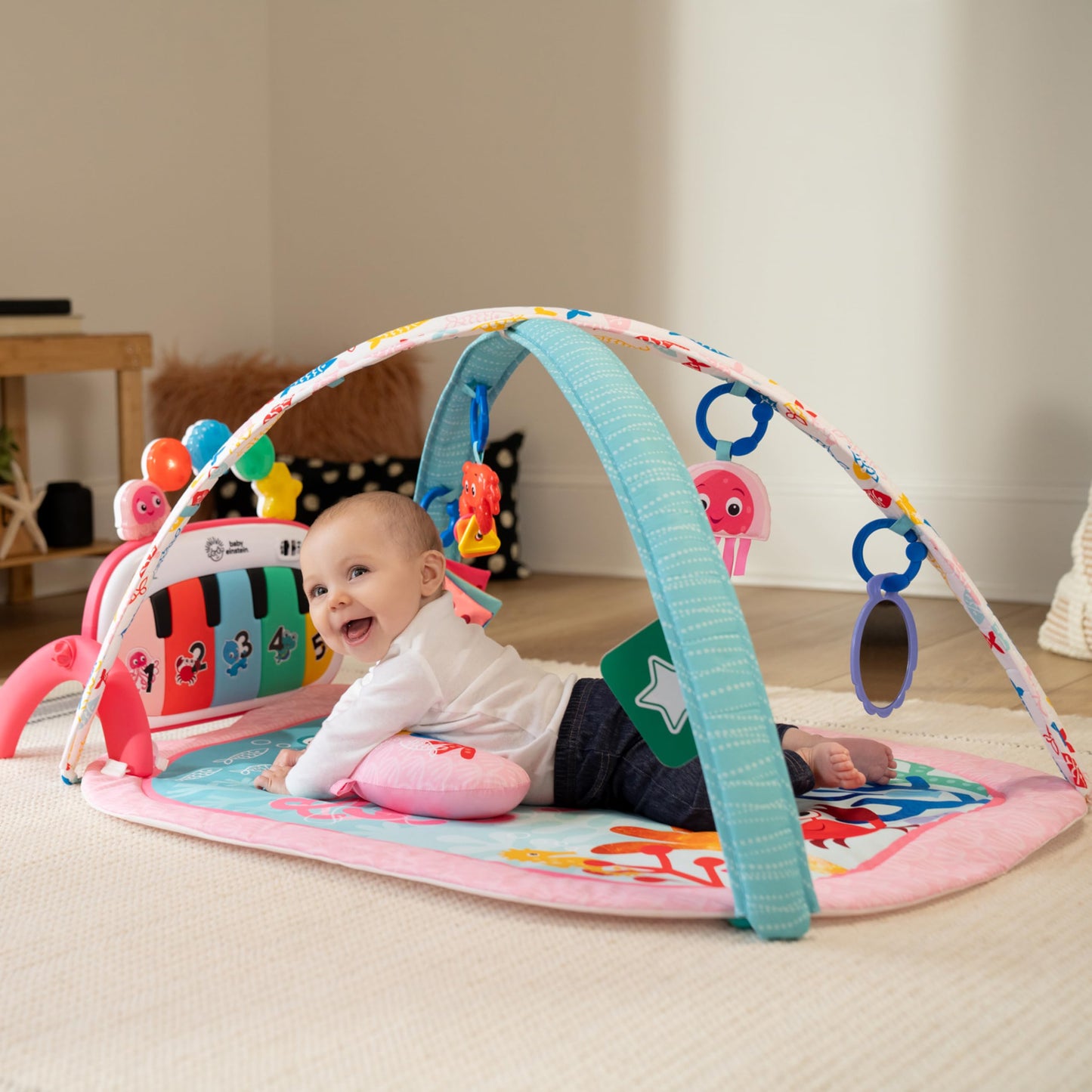 Baby Einstein Ocean Explorers 4-in-1 Kickin Tunes Jellyfish Jamboree Music & Language Discovery Gym, Pink, Ages 0 Months and Up