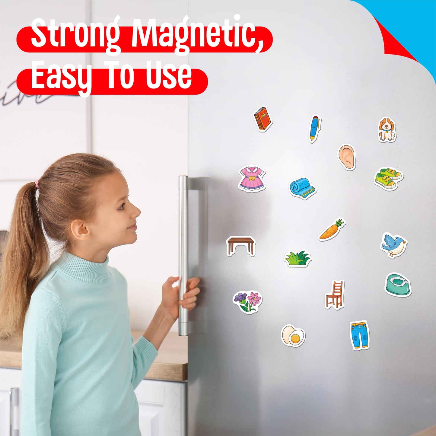 50 PCS First Word Magnets, Magnetic Thickened Daily Items Fridge Magnets Adorable Educational Learning Toys for Kindergarten, Preschooler, Kids 3+