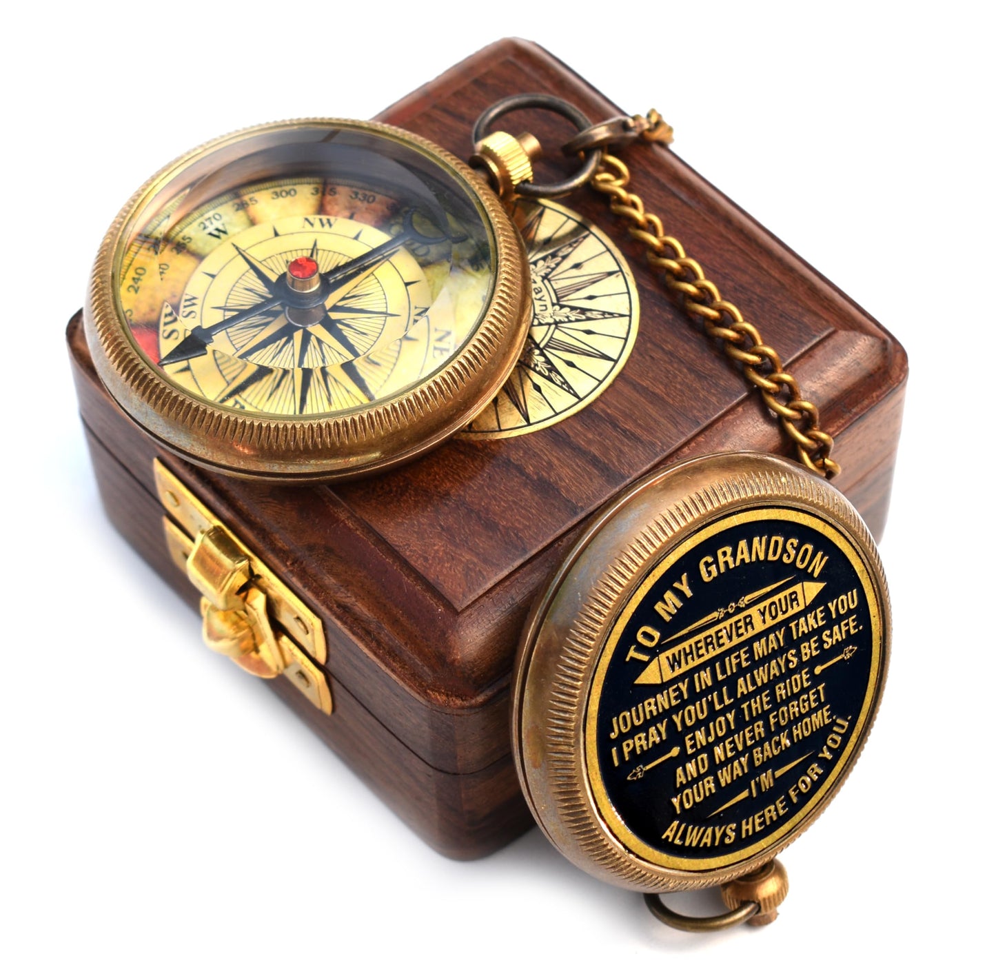 Gift for Grandson Brass Compass with Box Engraved Quote | Memory Present to My Grandson Birthday, Baptism, Graduation, Confirmation, Love, Gift idea by Grandpa Grandma, Greeting Card