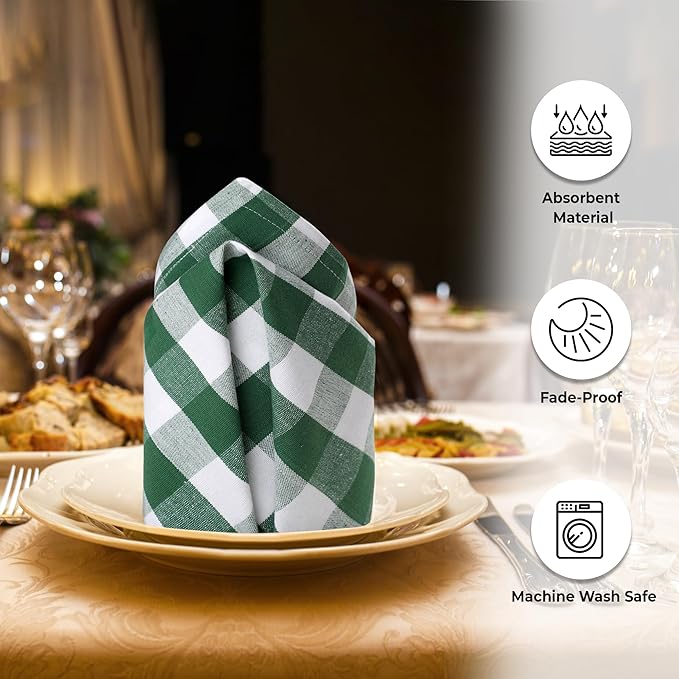 Urban Villa Cloth Napkins Set of 12 20x20 Inches 100% Cotton Napkins Cloth Washable Soft Durable Reusable Absorbent Table Dinner Napkins Cloth for Hotel Lunch Restaurant Weddings Parties- Hunter White
