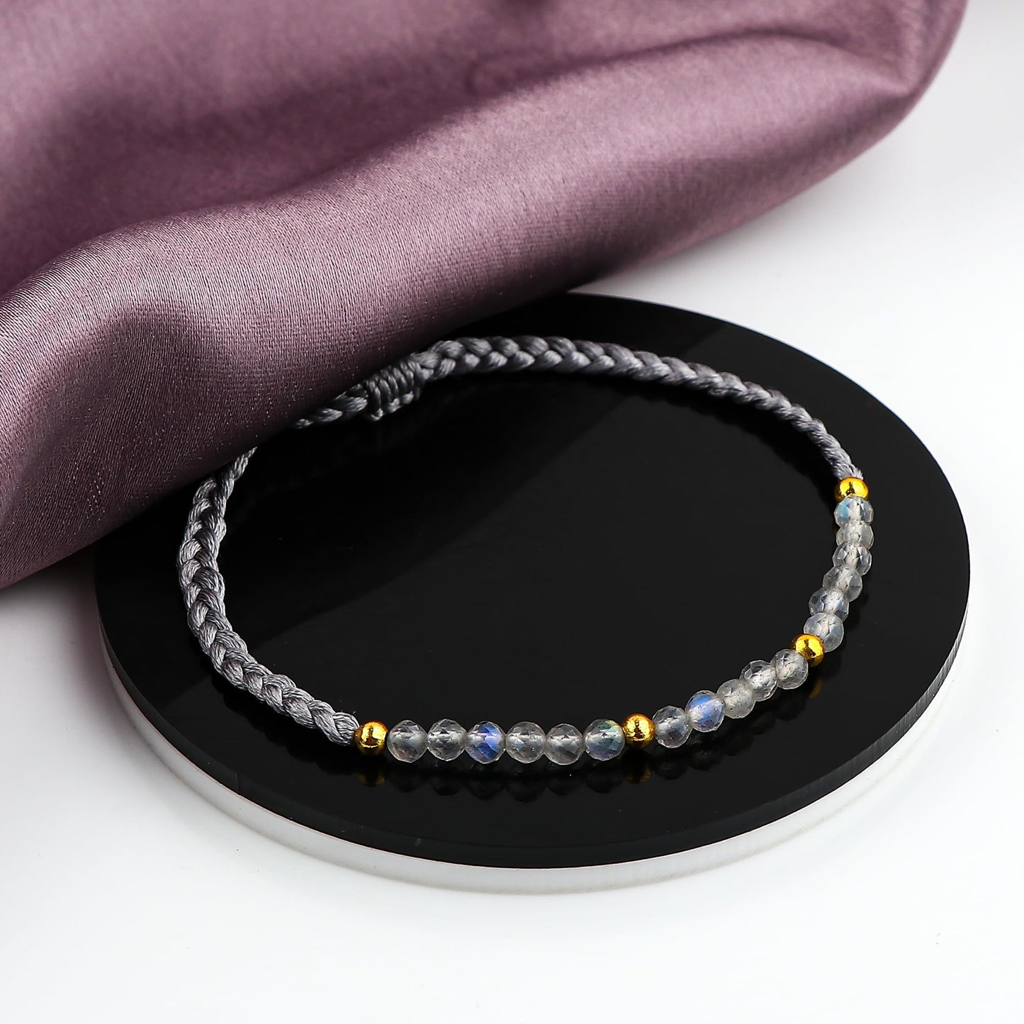 GEMSYMPHONY Labradorite Gemstone Beads Braided Bracelet – 3.5mm Natural Stone Beads, Handmade Adjustable Braided Rope Bracelet, Healing Crystal Jewelry for Men & Women, Unisex Boho Gift (Labradorite)