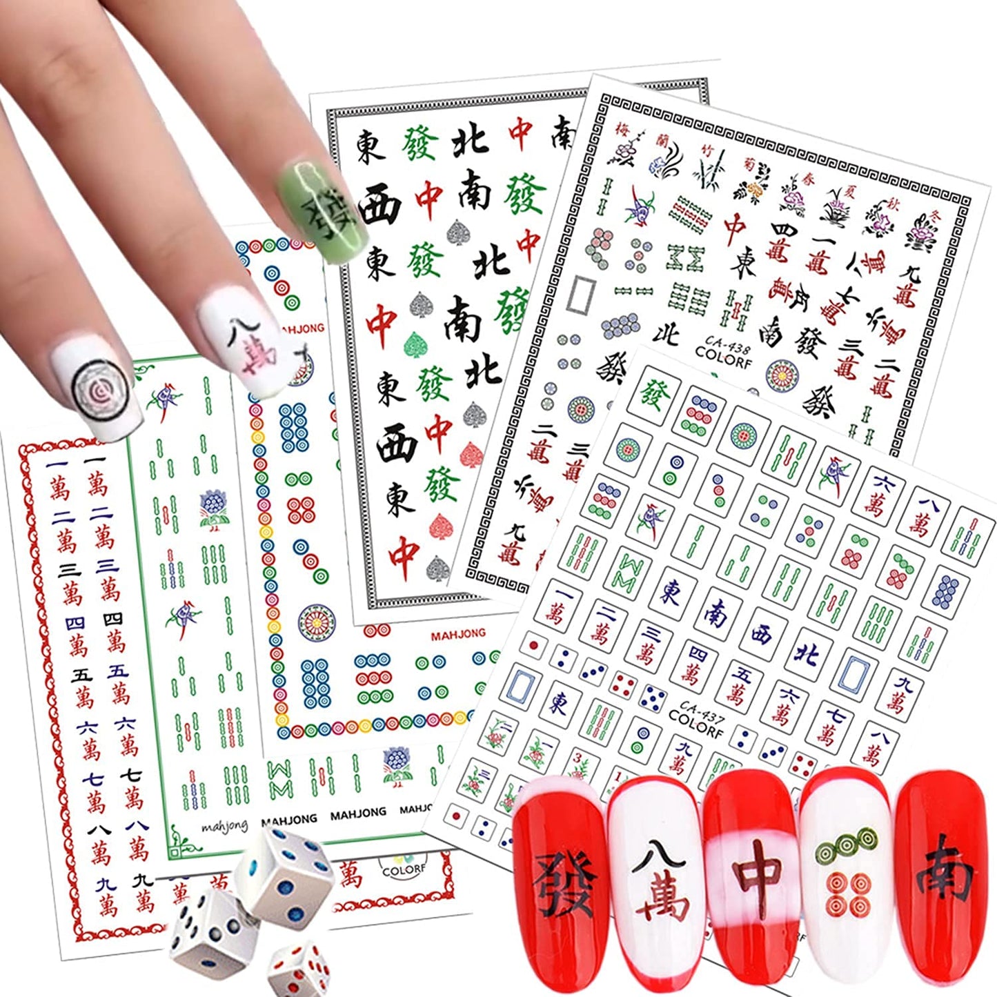 6 Sheets Mahjong Nail Art Stickers with 8 Sheets Heart Nail Art Stickers