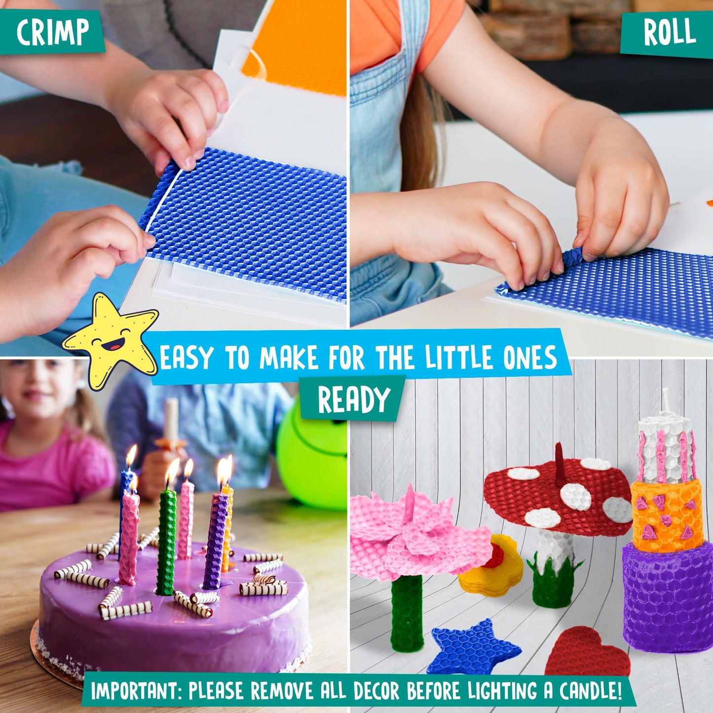 Beeswax Candle Making Kit for Kids - 100% Pure Bees Wax (16 Multicolor Sheets) DIY Candle Rolling Supplies for DIY Art Craft and STEM Projects for Boys and Girls – Includes 6 Safe Wax Cutter Tools