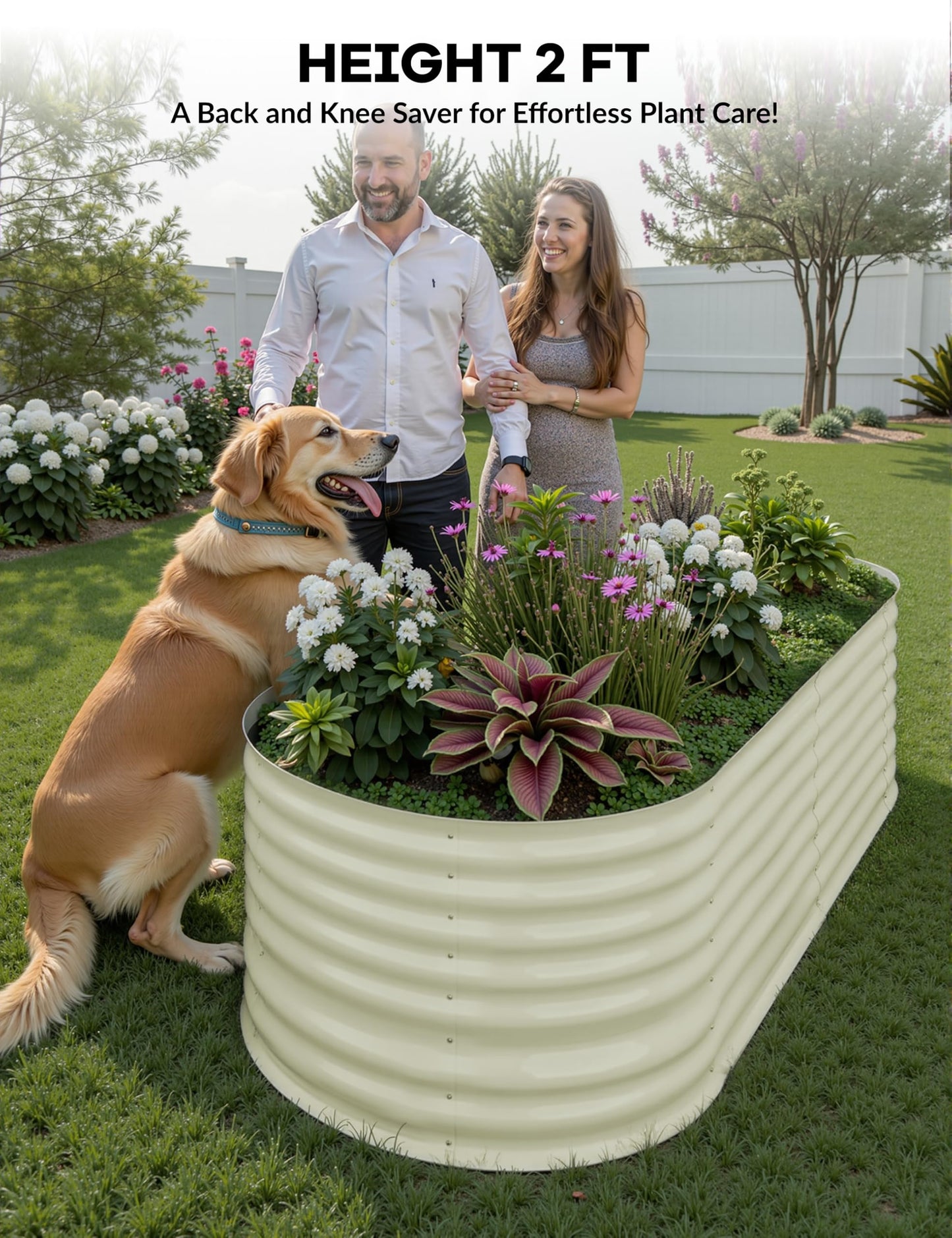 Garvee Steel Raised Garden Bed Kit - Rust-Proof Open Base Design, Tool-Free Assembly, 1.5-2 ft Deep Planter Box for Vegetables,Herbs,Flowers,White,6x3x2 ft