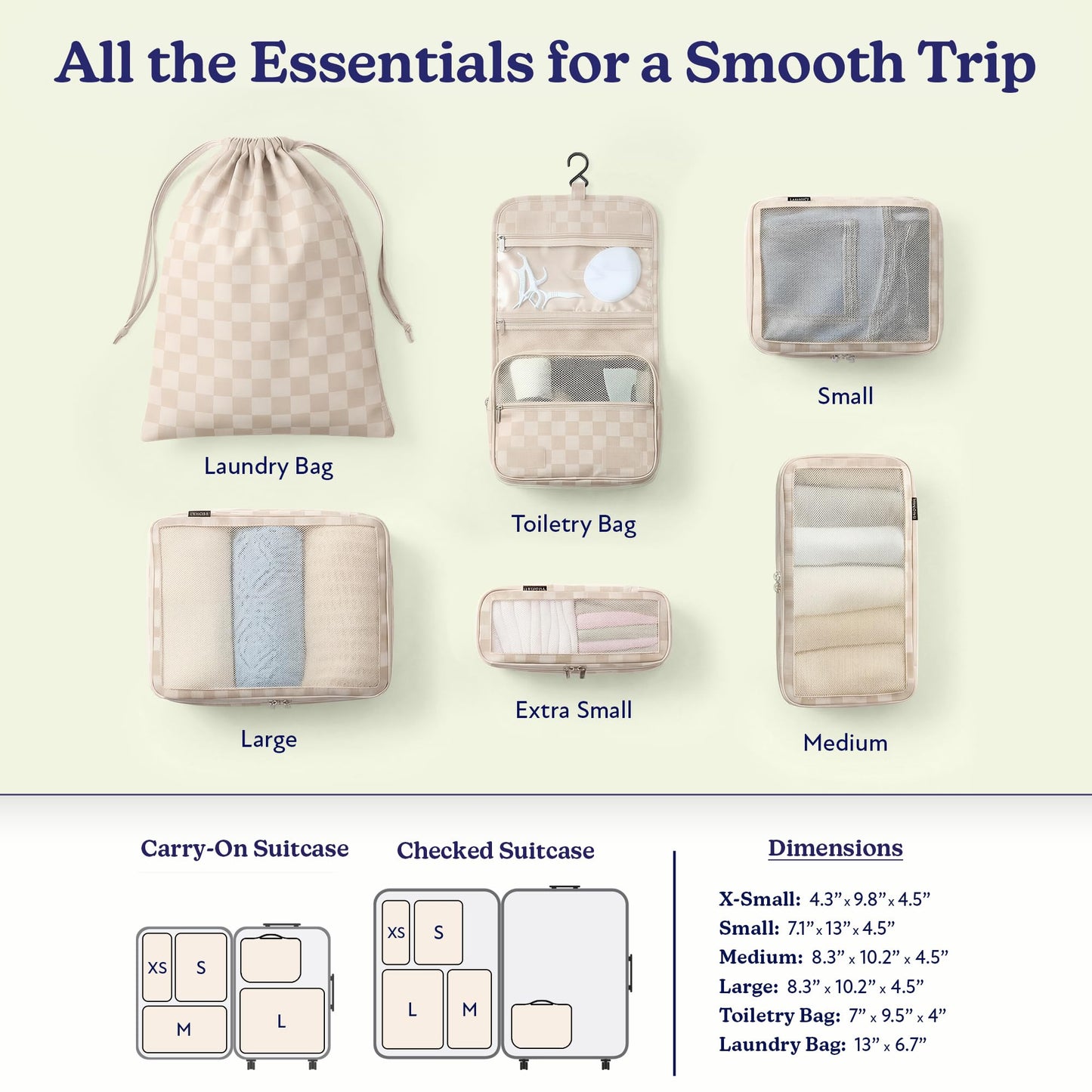 Vandel Space-Saving Compression Packing Cubes for Women with Hanging Toiletry Bag, Laundry Bag, Compressible Carry On Suit Case Organizer Luggage Packing Cubes for Travel Compression Organizer Bags