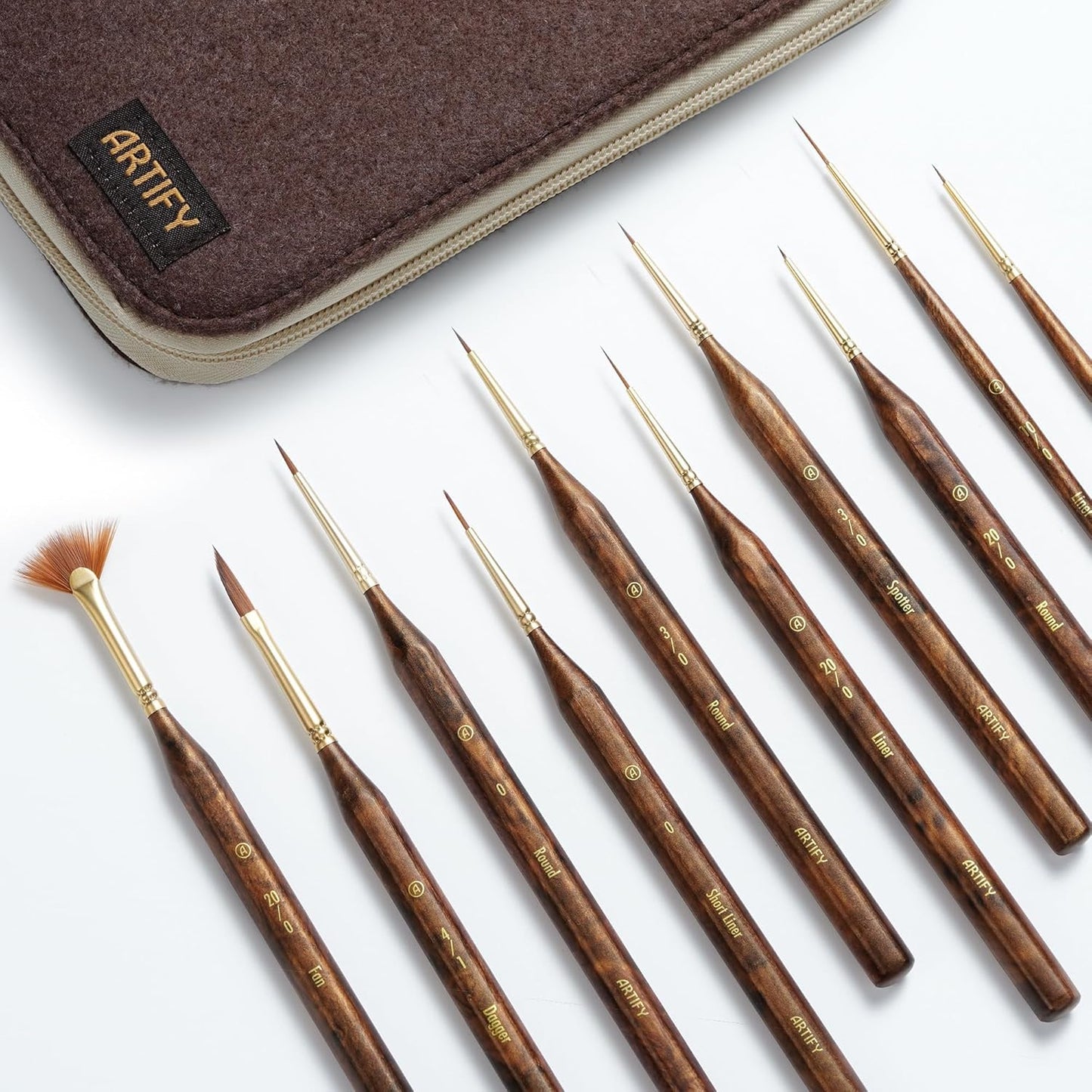 Artify Extreme Detail Paint Brushes Set, 10pcs Multi-Shape Fine Detail Brushes with Portable Bag, Ultra Fine Paint Brush Set for Miniature & Illustration Painting