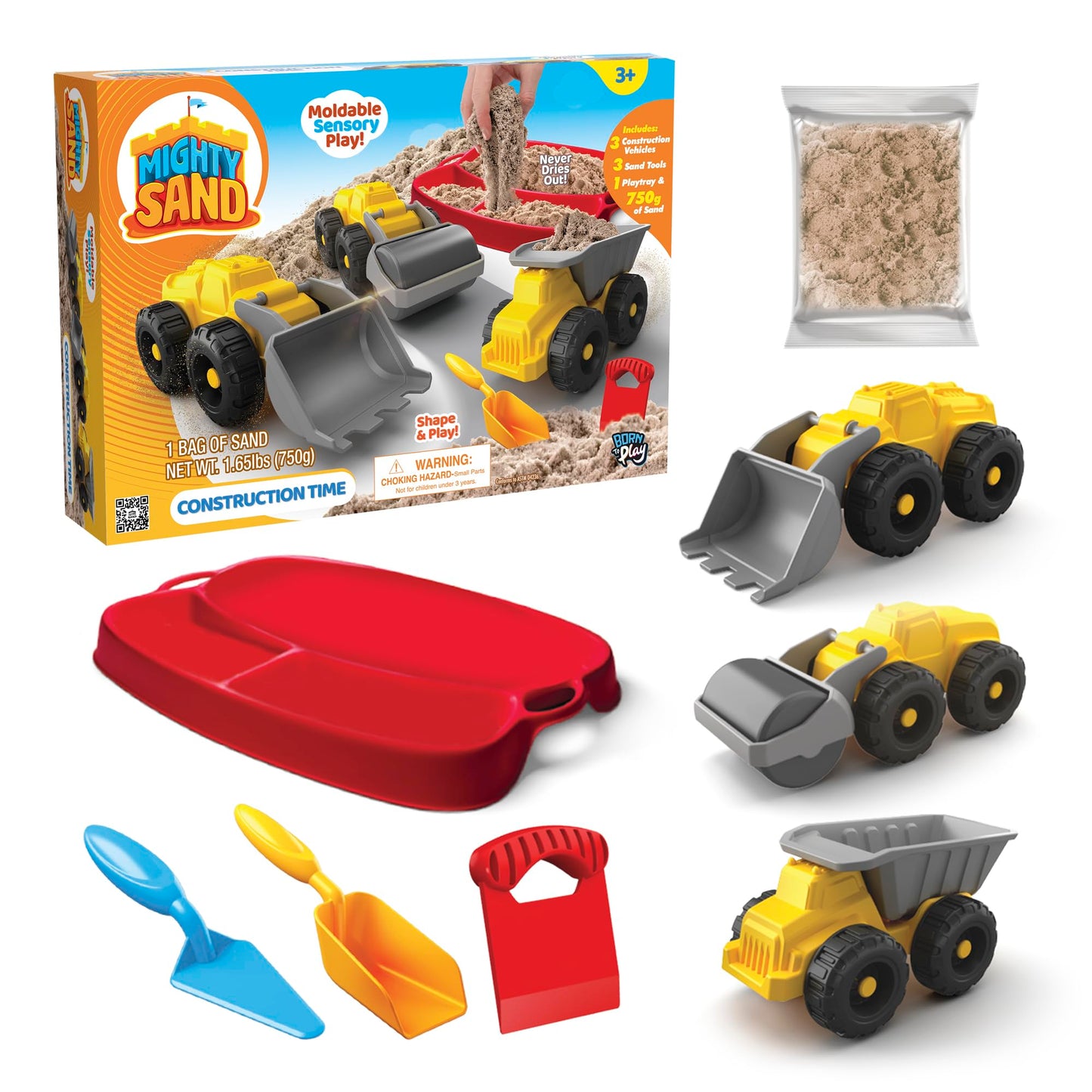 Mighty Sand Construction Time Playset for Kids – Soft Moldable Sand, Trucks, Tools & Play Tray for Sensory Building Fun and Imaginative Play Without Mess