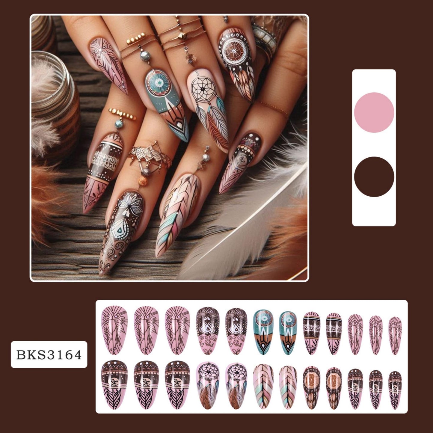Almond Press on Nails Long Fake Nails Brown Artificial Nail Cute Stick on Nail 24pcs