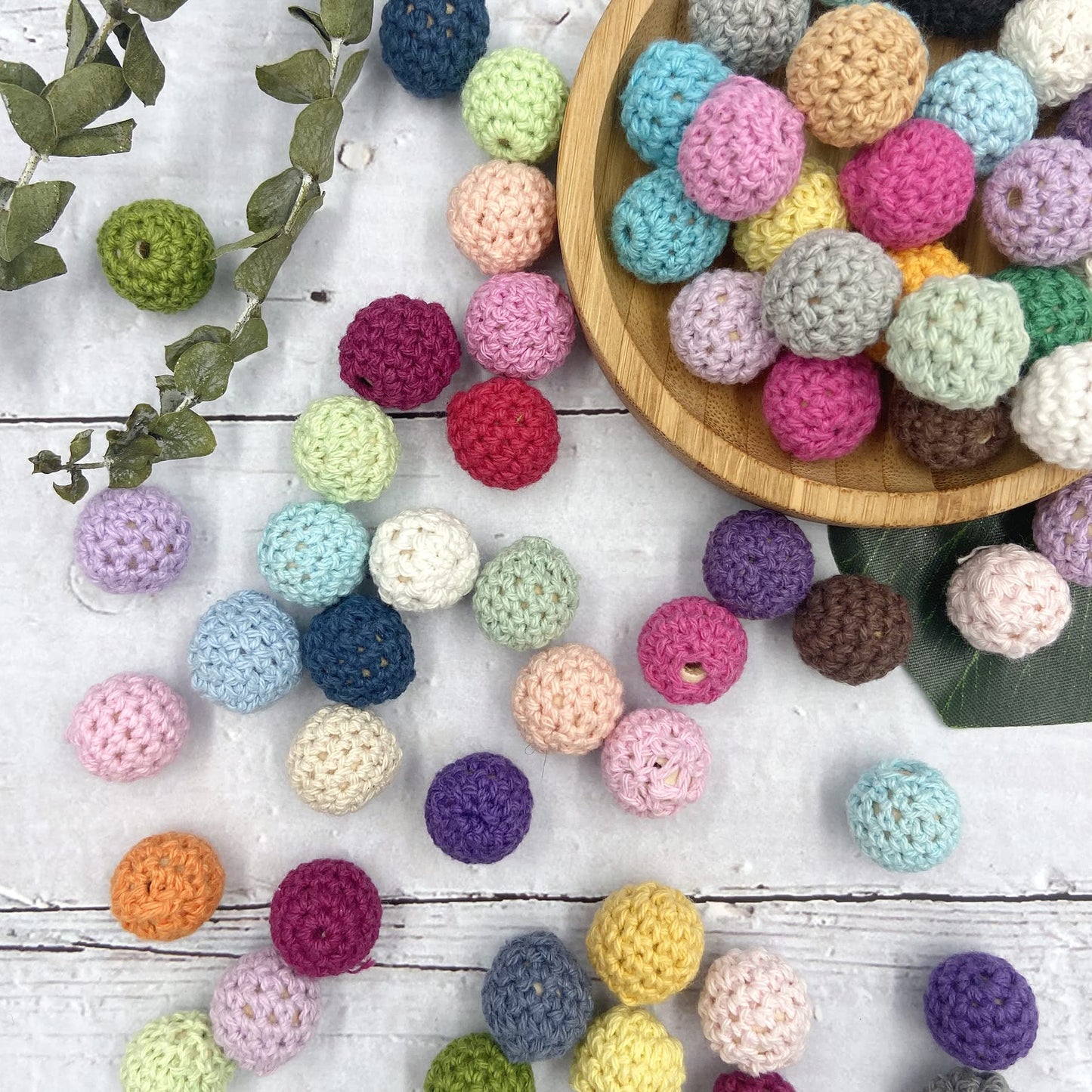Wooden Crochet Beads 20mm 50pc Mix Color Beads DIY Accessories for Making Necklace Bracelet
