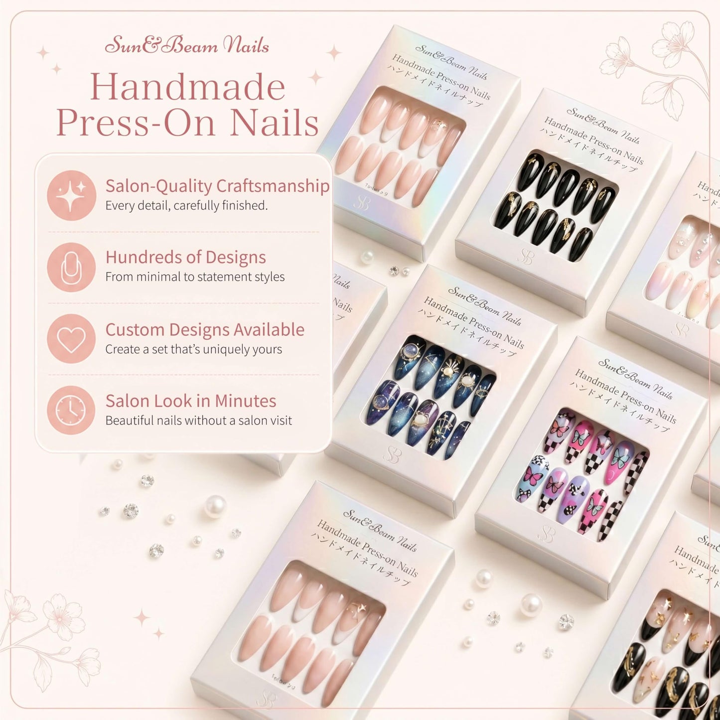 Sun&Beam Nails Handmade Press-on Medium Long Coffin Ballerina Red Nude Gold Gradation Design False Nail Tips 10 Pcs (#043 XS)