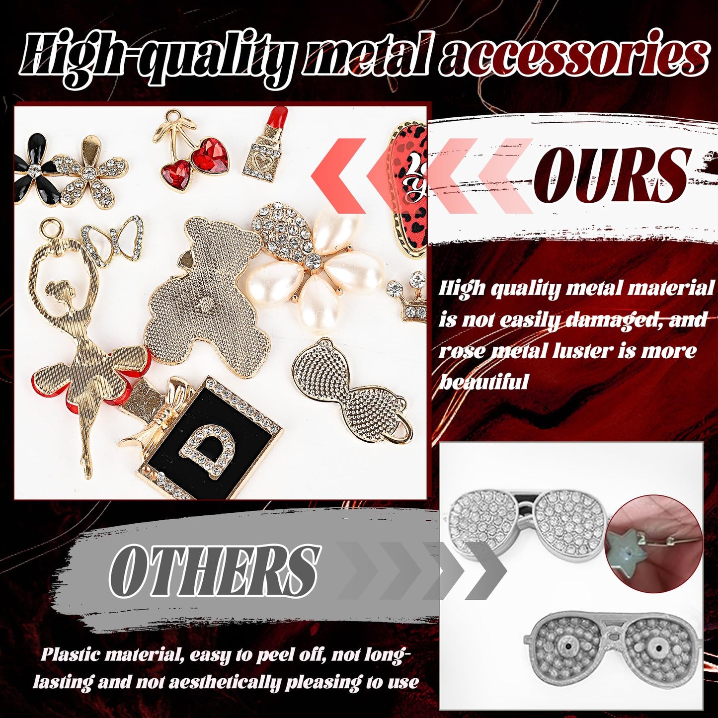 Prdingfy Red Junk Case Charms Kit, Black & Red DIY Phone Case Decorations with Rhinestones, Letter Beads, Mirror & Tools for Customizing Bling Junk Phone Cases & Personalized Gifts