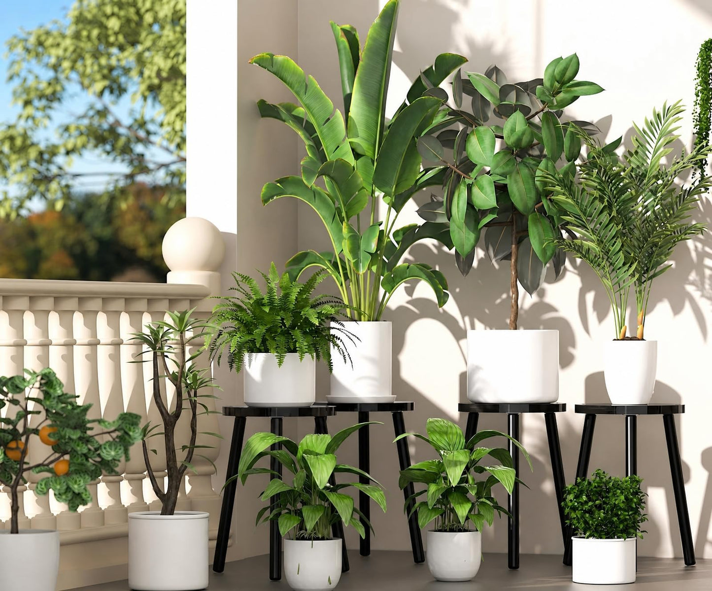 Vecxoty 2-Pack Wood Plant Stands Indoor, 16.7" Tall Plant Stand Outdoor Mid-Century Plant Stool, Single Plant Table Modern Small Round Side/End Table for Living Room, Balcony, Office(Black)