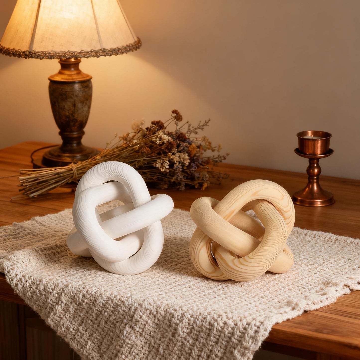 Nezhain Wood Knot Chain Link Decor, 3 Link Boho Wooden Hand Carved Decorative, Handcrafted for for Coffee Table Entryway Modern Farmhouse Shelf Decoration (Natural)