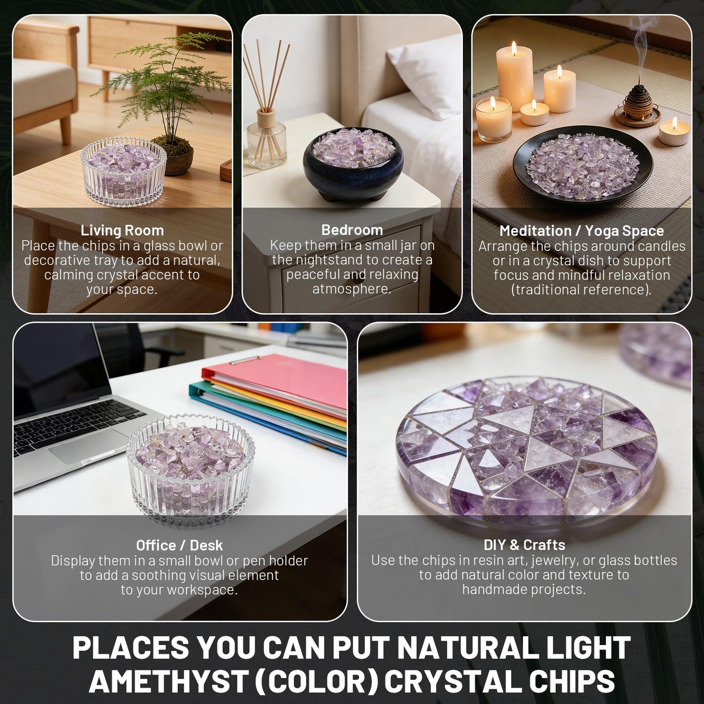 1.1lb Natural Crushed Light Color Amethyst Crystal Tumbled Chips-Healing Crystals Chips Bulk, Crushed Crystal Gemstones for Crafts, Beautiful Package for Gift (Light Color Amethyst)