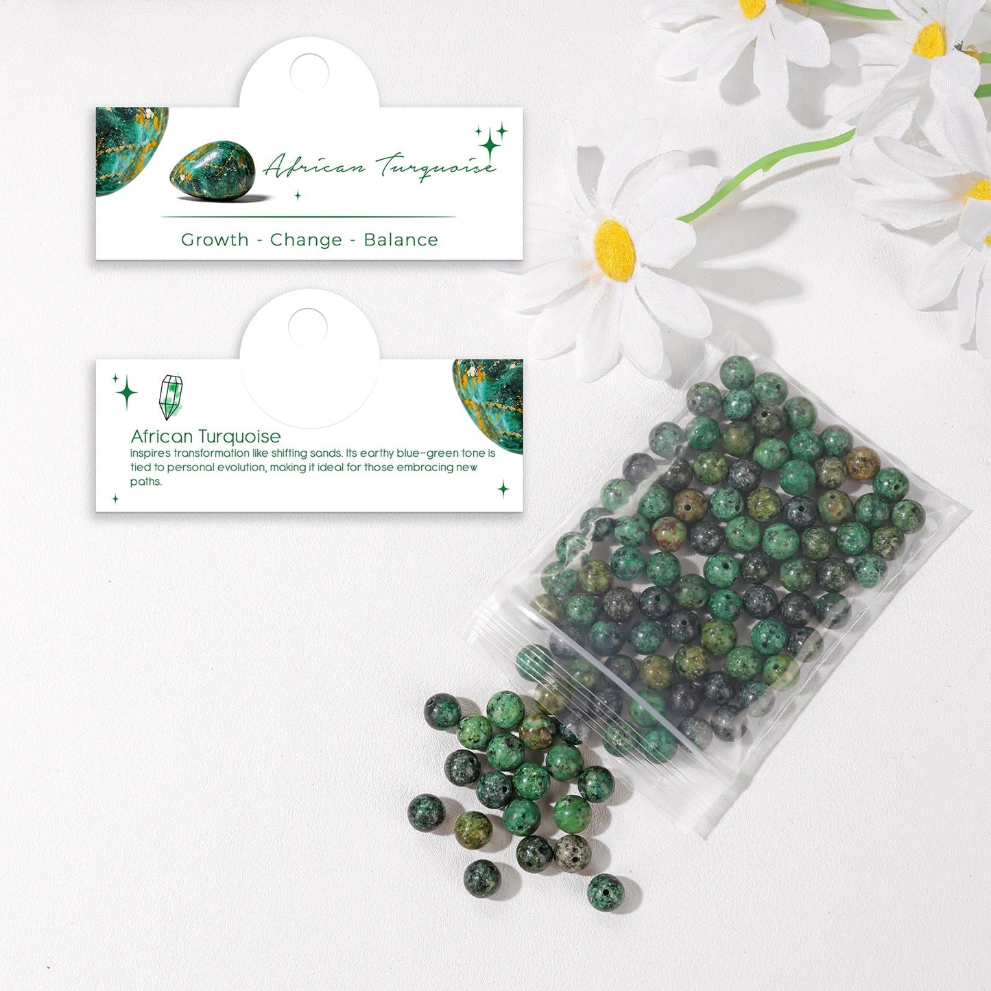 Raicegs 100pcs 8mm African Turquoise Beads Natural Gemstone Beads Round Loose Beads for Jewelry Making DIY Bracelets Necklace