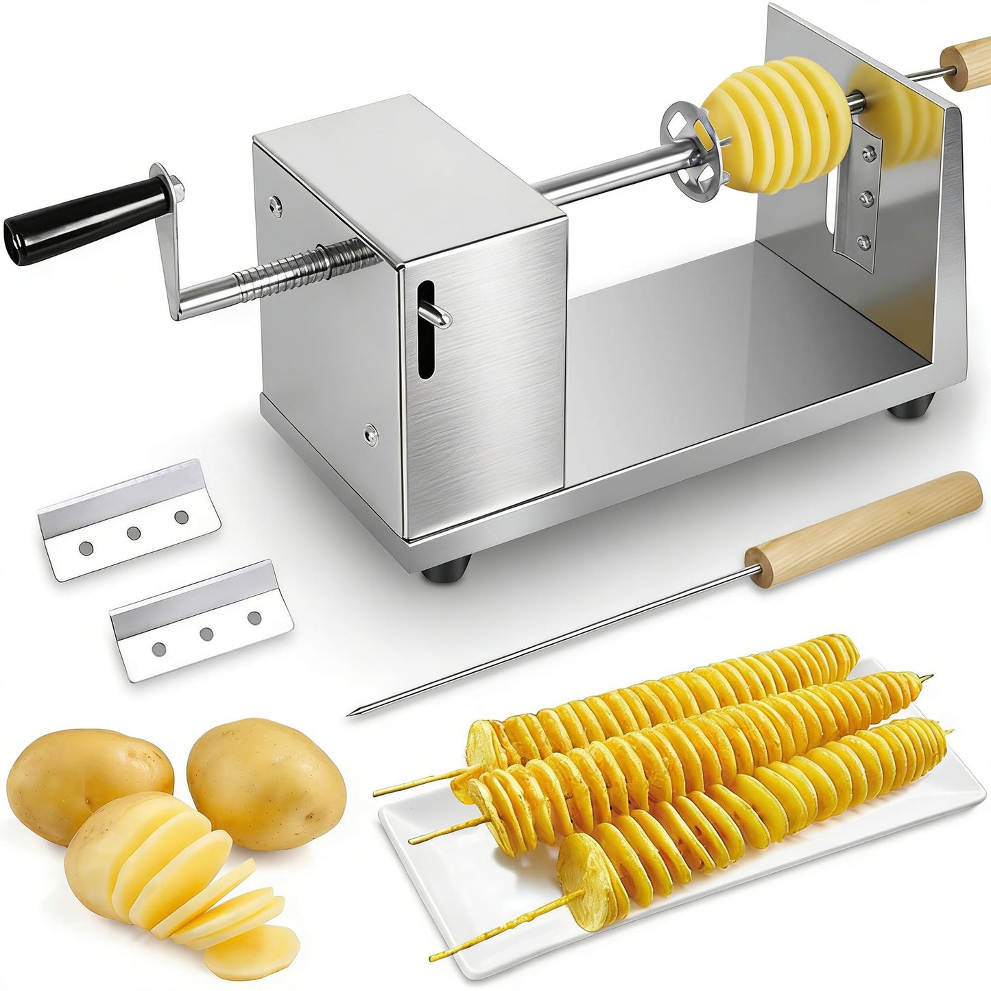 Tornado Potato Spiral Cutter, METLUCK Manual Stainless Steel Potatoes Twister Slicer