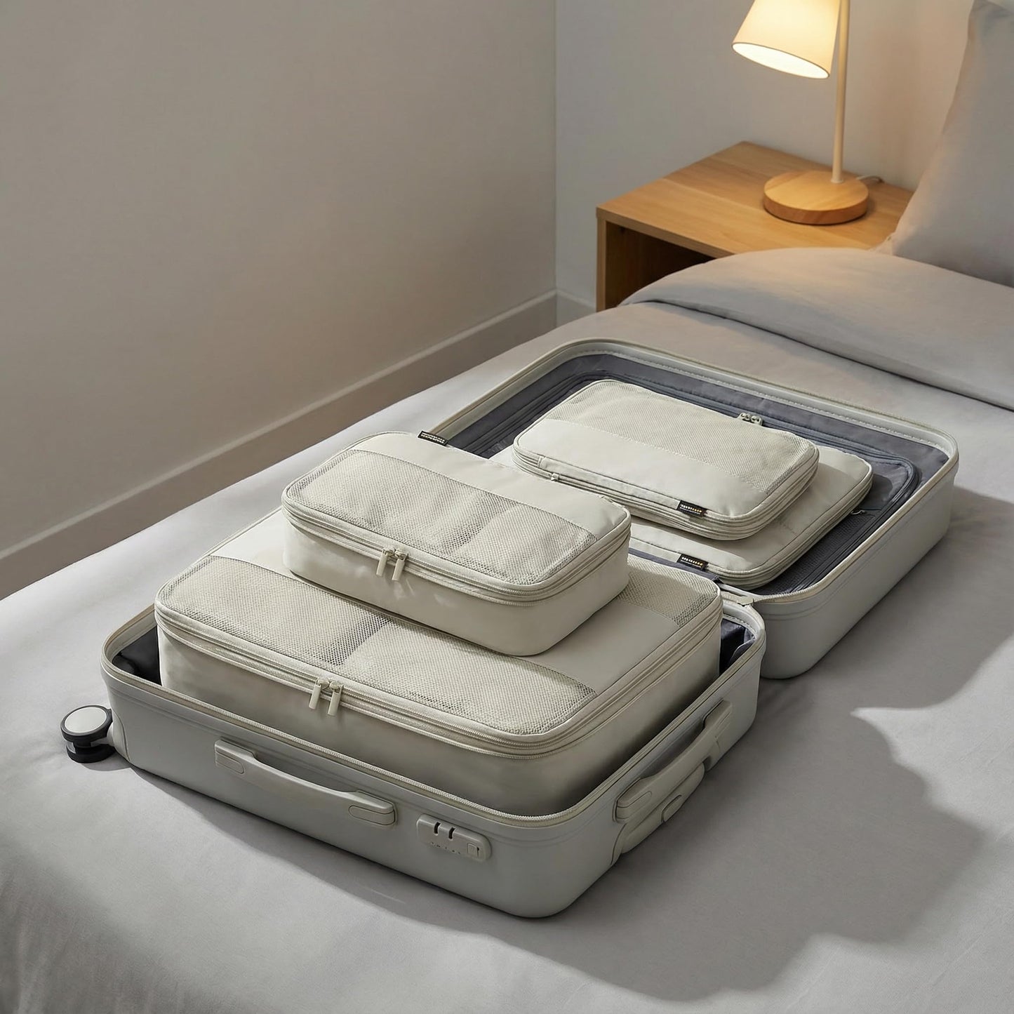 SOARSAIL 4 Piece Compression Packing Cubes for 3–7 Day Travel, Lightweight Travel Organizers with Breathable Mesh, Double-Zipper Packing Cubes for Carry-On & Suitcases (Off White)