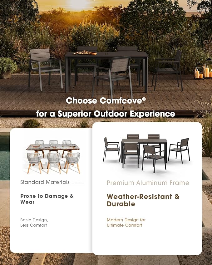 Outdoor Dining Set for 6, Aluminum Patio HDPS Outdooor Table and Chairs Set with Umbrella Hole, All Weather Patio Furniture Set, 7 Peice Patio Dining Table Set (Charcoal)
