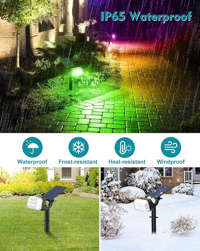Solar Spot Lights Outdoor Waterproof IP65,[49 LEDs/6 Pack] RGB Christmas 7 Modes Color Changing Solar Spotlights, Adjustable Landscape Flood Powered Lights for Yard Garden Pathway(Multicolor)