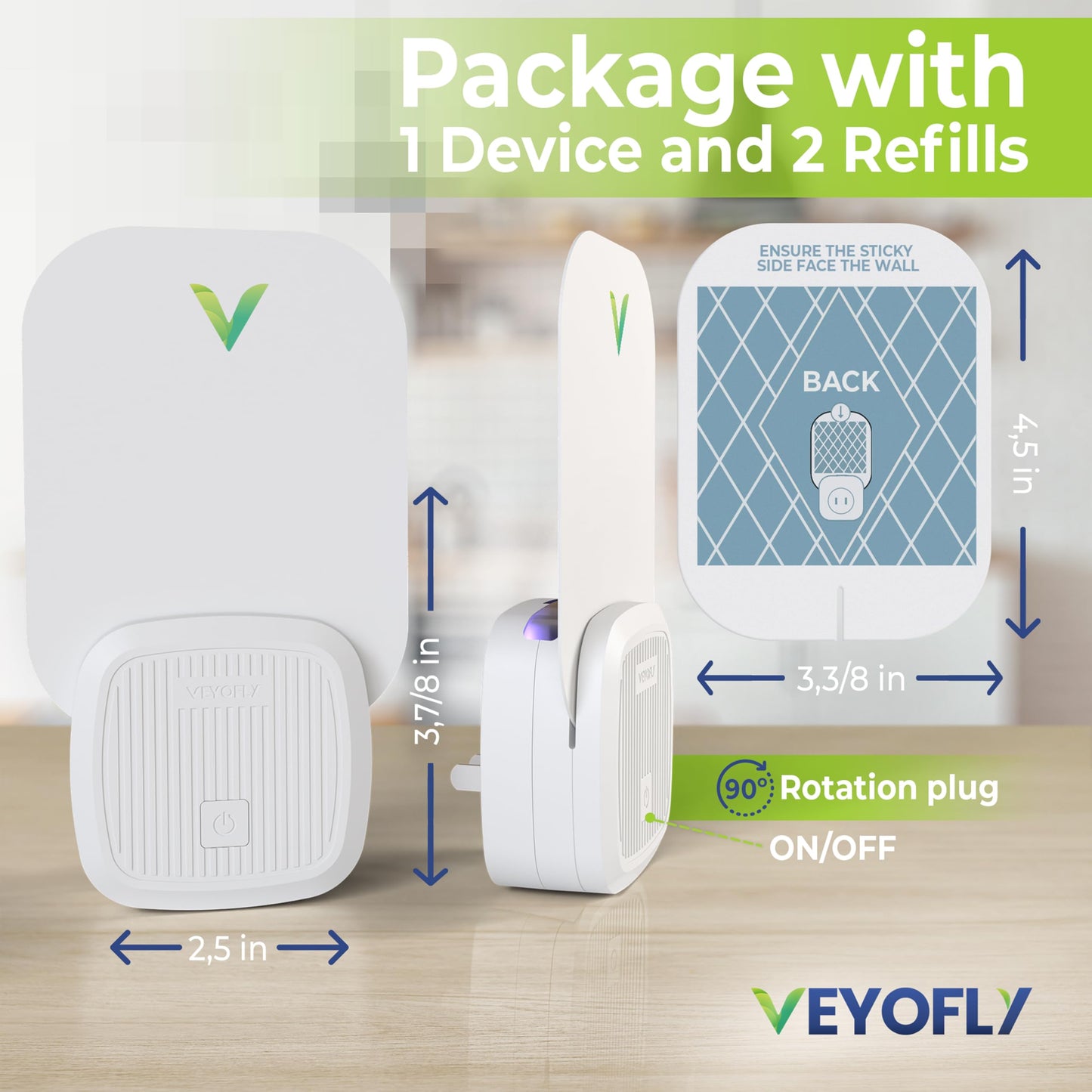 VEYOFLY Fly Catcher Indoor, Fly Trap Indoor, (1 Device + 2 Refills) Fruit Fly Traps for Indoors, Gnat Traps for House Indoor, Bug Killer, Fly Trap, Plug in Light Flying Insect Trap