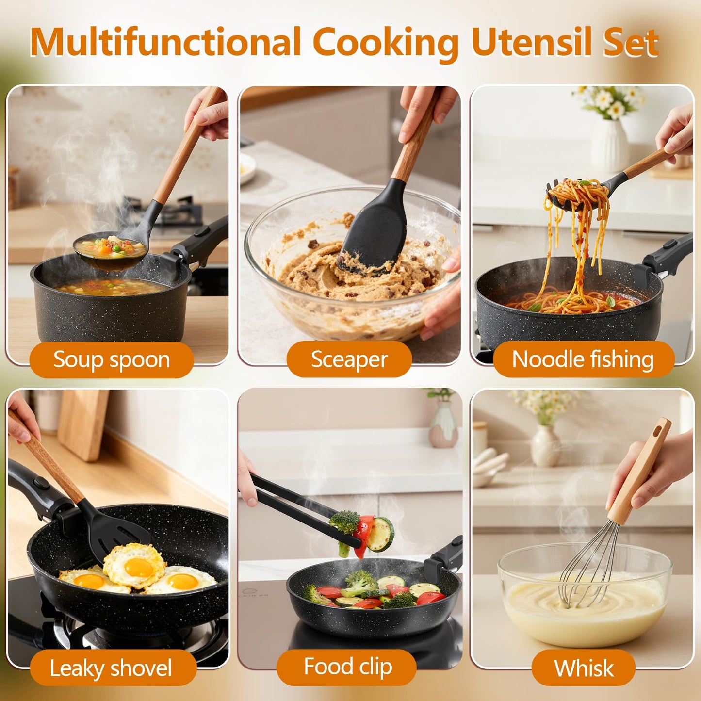 72-Piece Kitchen Cooking Set, Pots and Pans Cookware, Nonstick Cookware Set, Plates and Bowls Dinnerware Knife Set, Kitchen Gadgets & Tools For New Home, Apartment, Mothers Day Gifts
