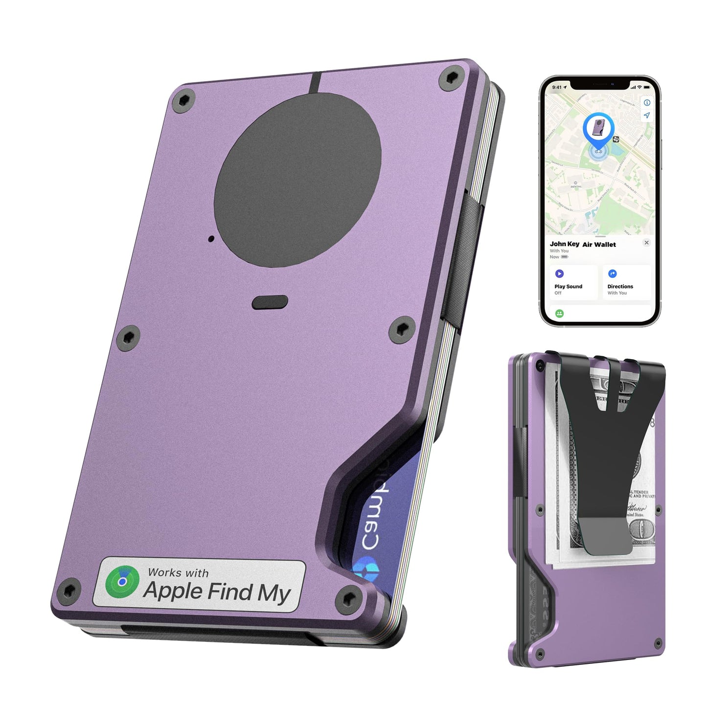 Air Wallet for women, Built-in Tracker Slim Wallet, Smart Wallet with Money Clip, Compatible with FindMy Network(iOS Only), Anti-Theft Card Holder, *Gift for Women (Tracker Wallet, Macaron purple)