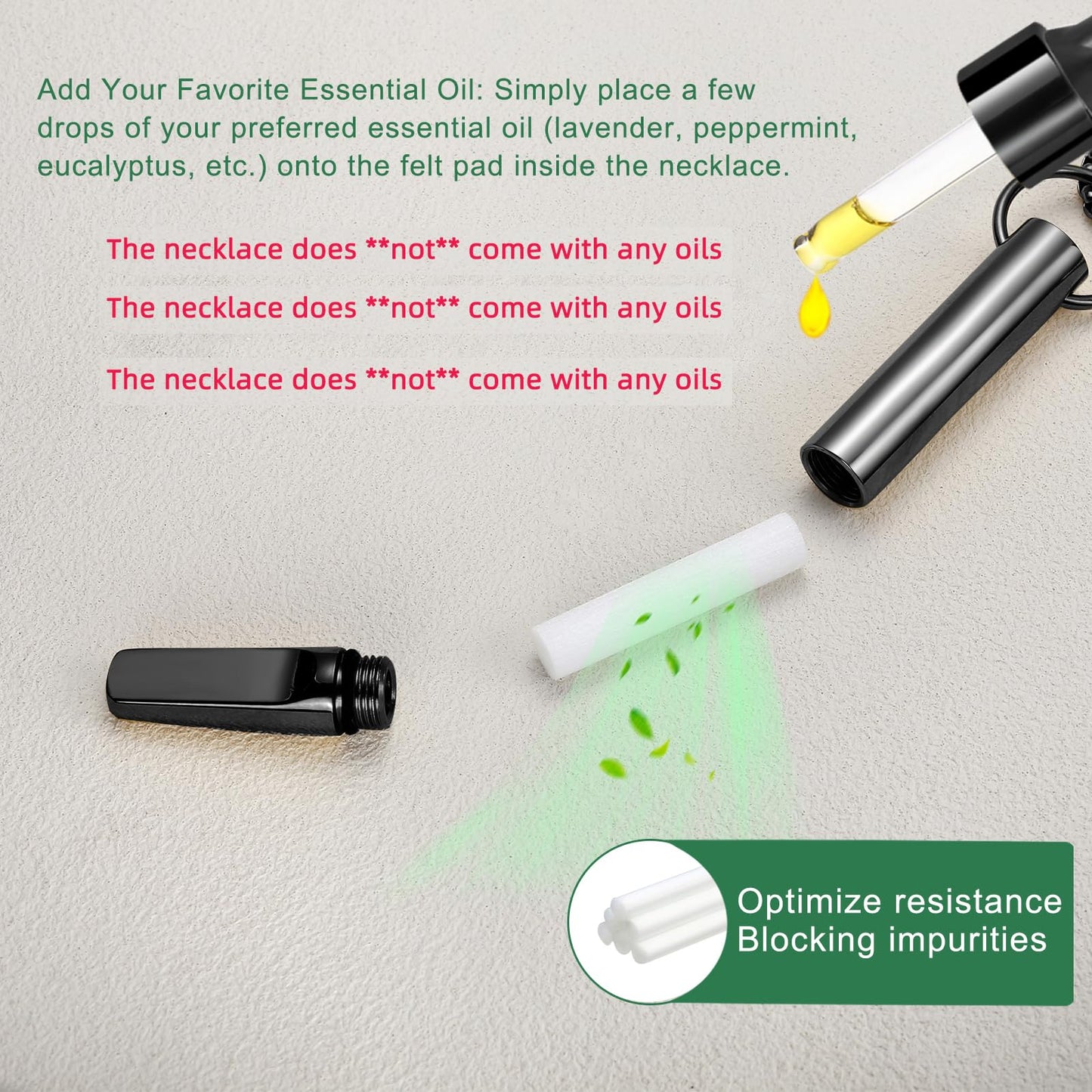 hooppoo Quit Smoking Necklace, Anxiety Relief Breathing Inhaler with Essential Oil Pad - Aromatherapy Diffuser Pendant for Smokers, Stainless Steel Necklace for Women & Men (Black)