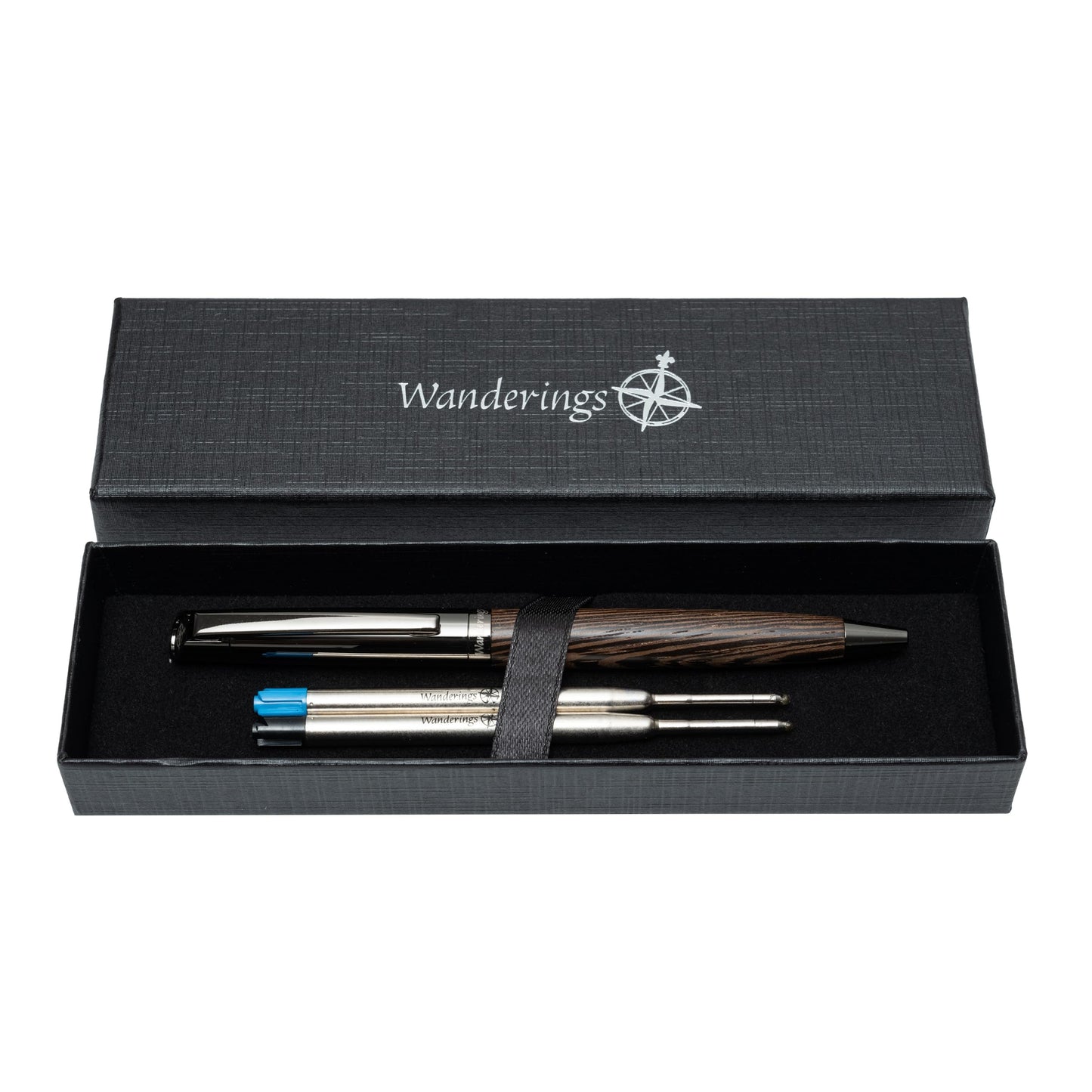 WANDERINGS Ballpoint Pen with German Ink – Beautifully Balanced for a Smooth Writing Experience - Light Brown and Real Wood Barrel - Includes 2 Refills in a Presentation Case