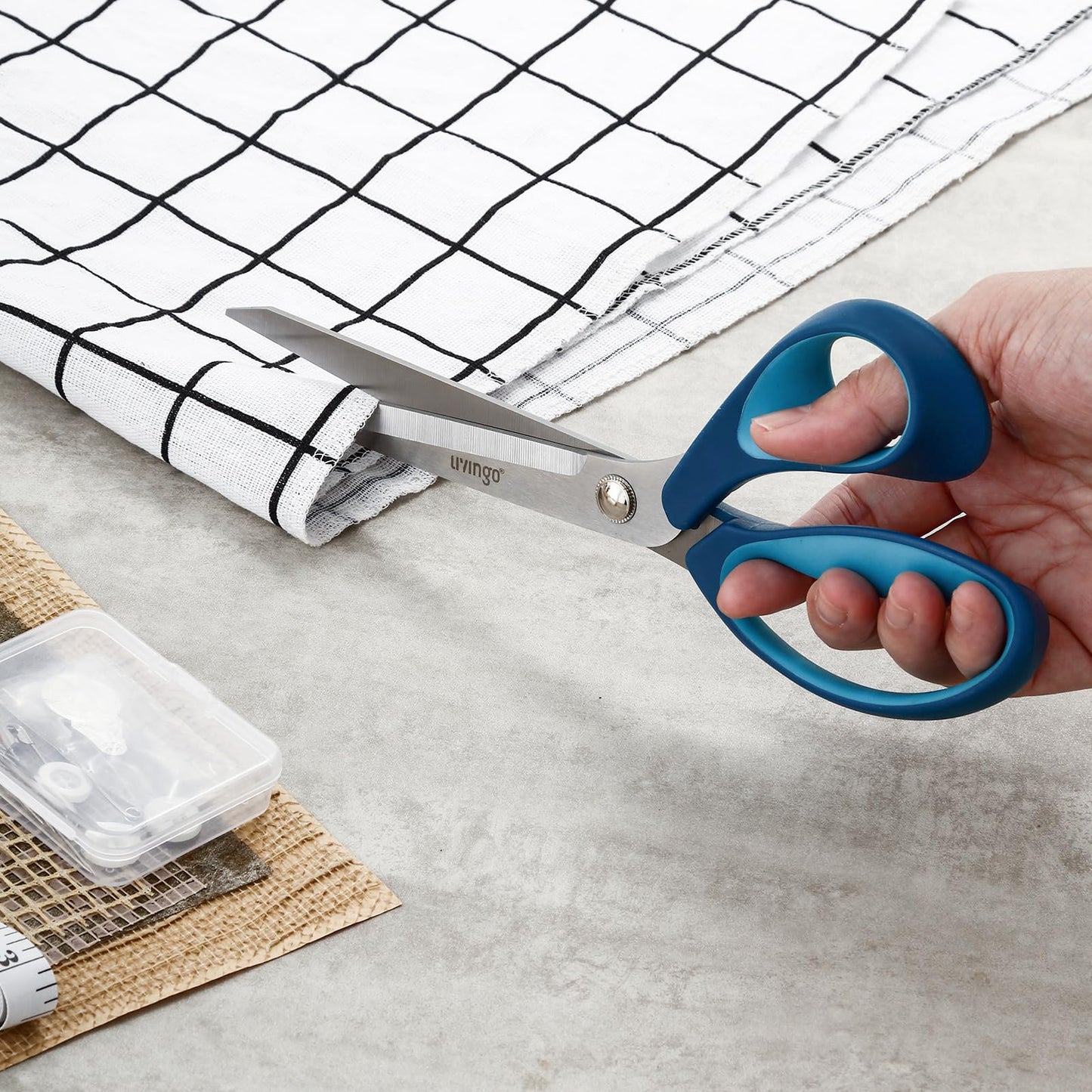 LIVINGO Fabric Sewing Scissors Set All Purpose - Heavy Duty Tailor Shears with Small Embroidery Thread Snips Sewing Kit for Home Crafting Cutting, 9.5" & 5" & 4.5", Blue Comfortable Handles